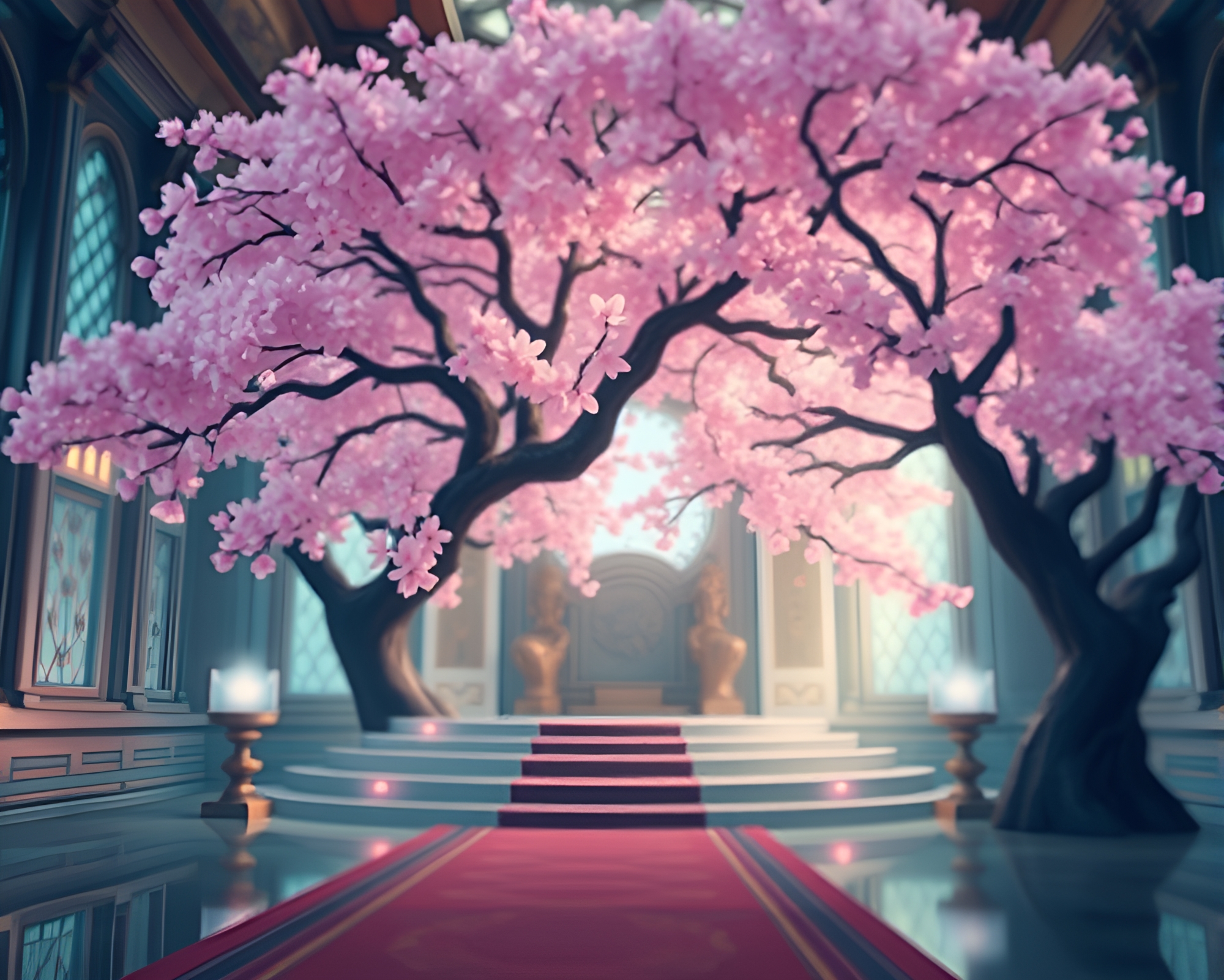 Enchanted Cherry Blossom Throne Room – free AI stock image