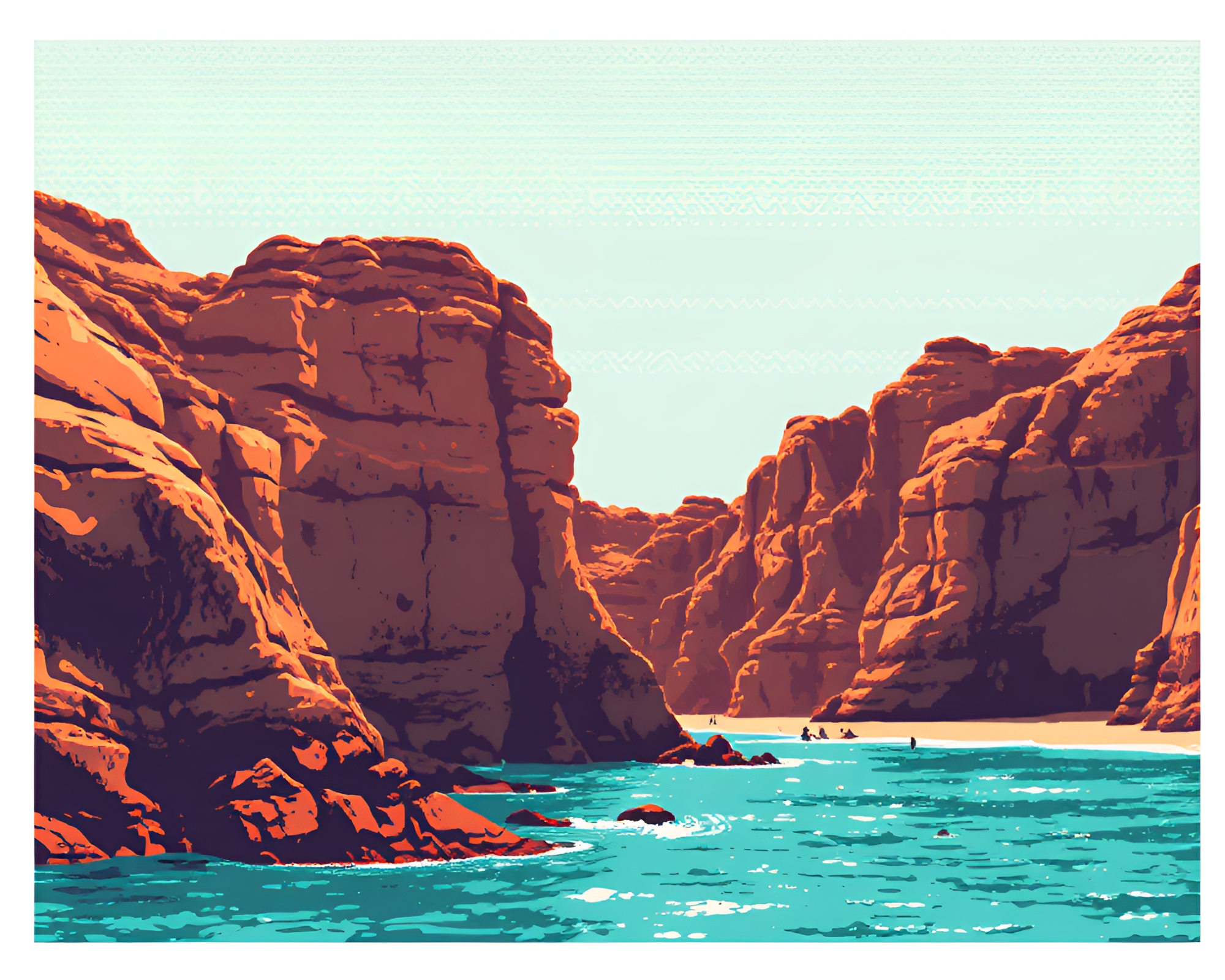 Dynamic Angle 8-Bit Beach Canyon in Rust Tones – free AI stock image