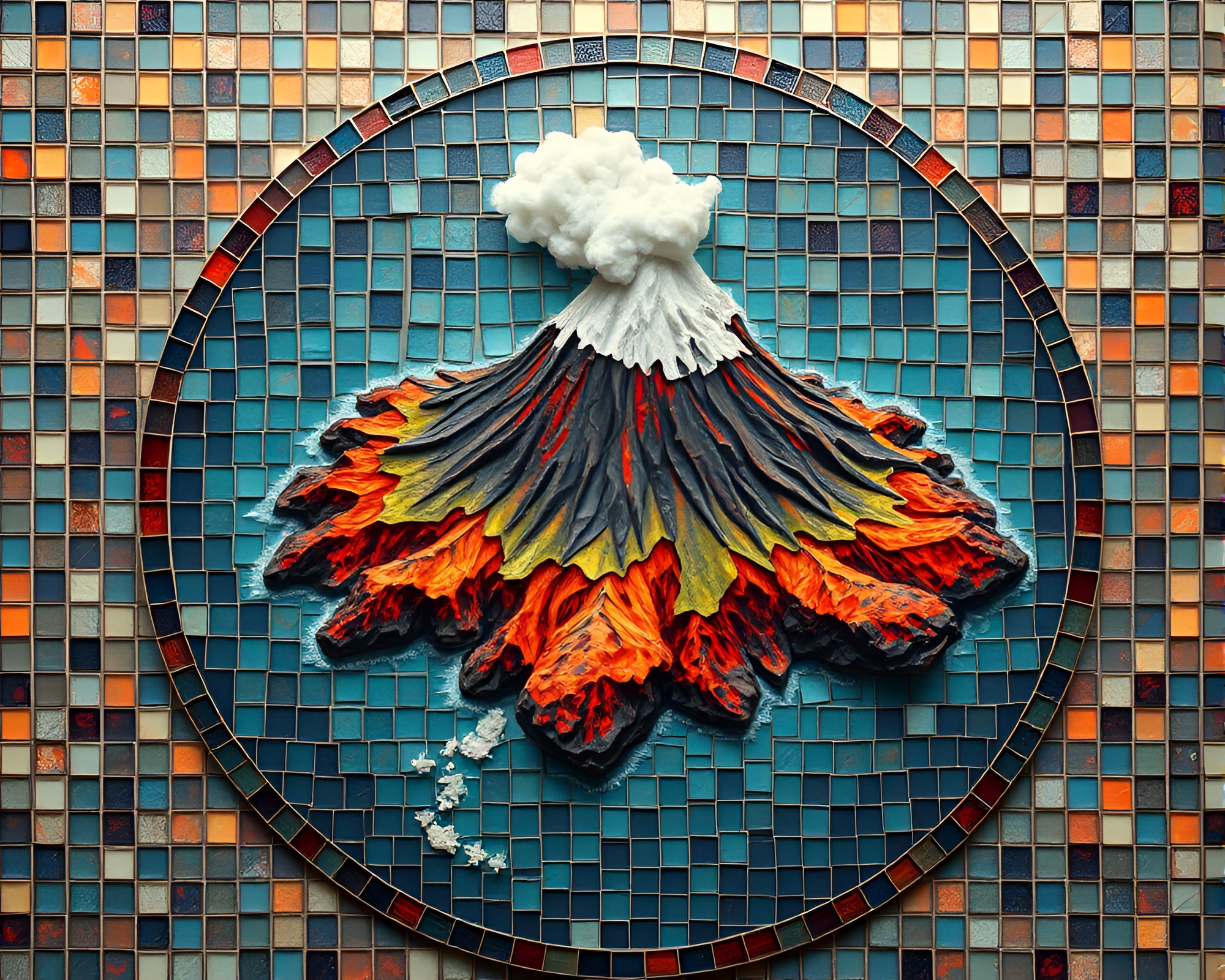 Planetary Volcanic Mosaic Tiling in Real-Time Ray Tracing – free AI stock image