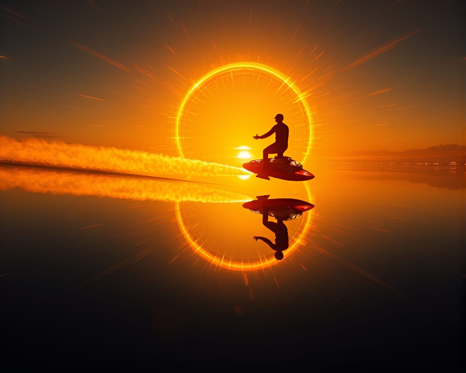 Kinetic art piece showcasing dual reflections in jetpack theme