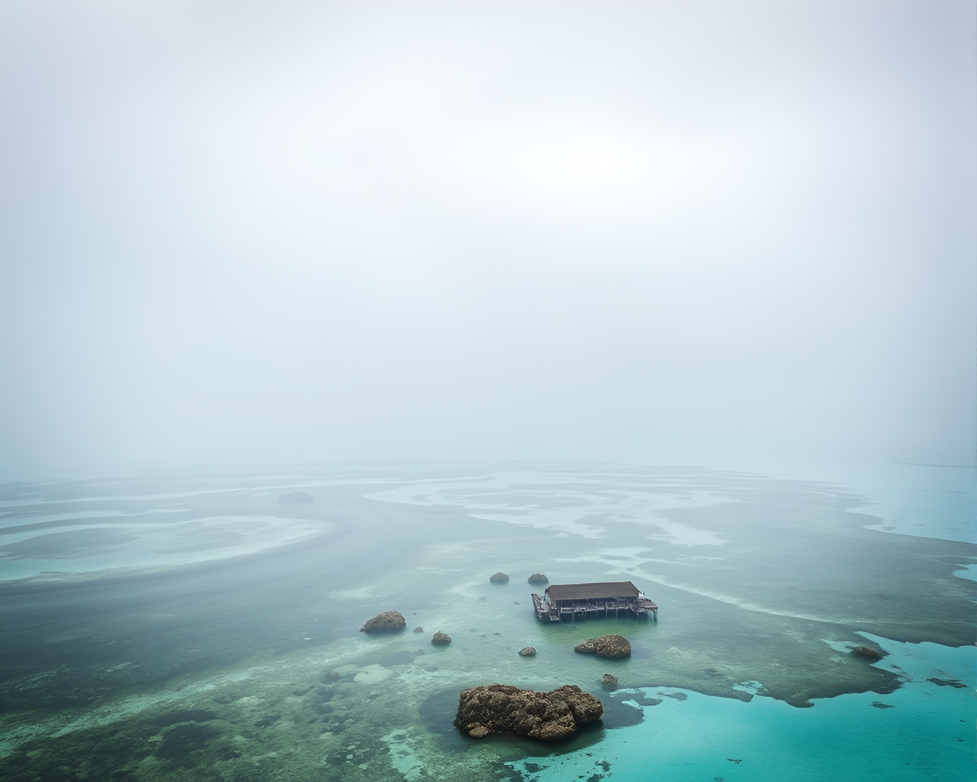 Coral Atoll Shrouded in Mysterious Fog Banks – free AI stock image