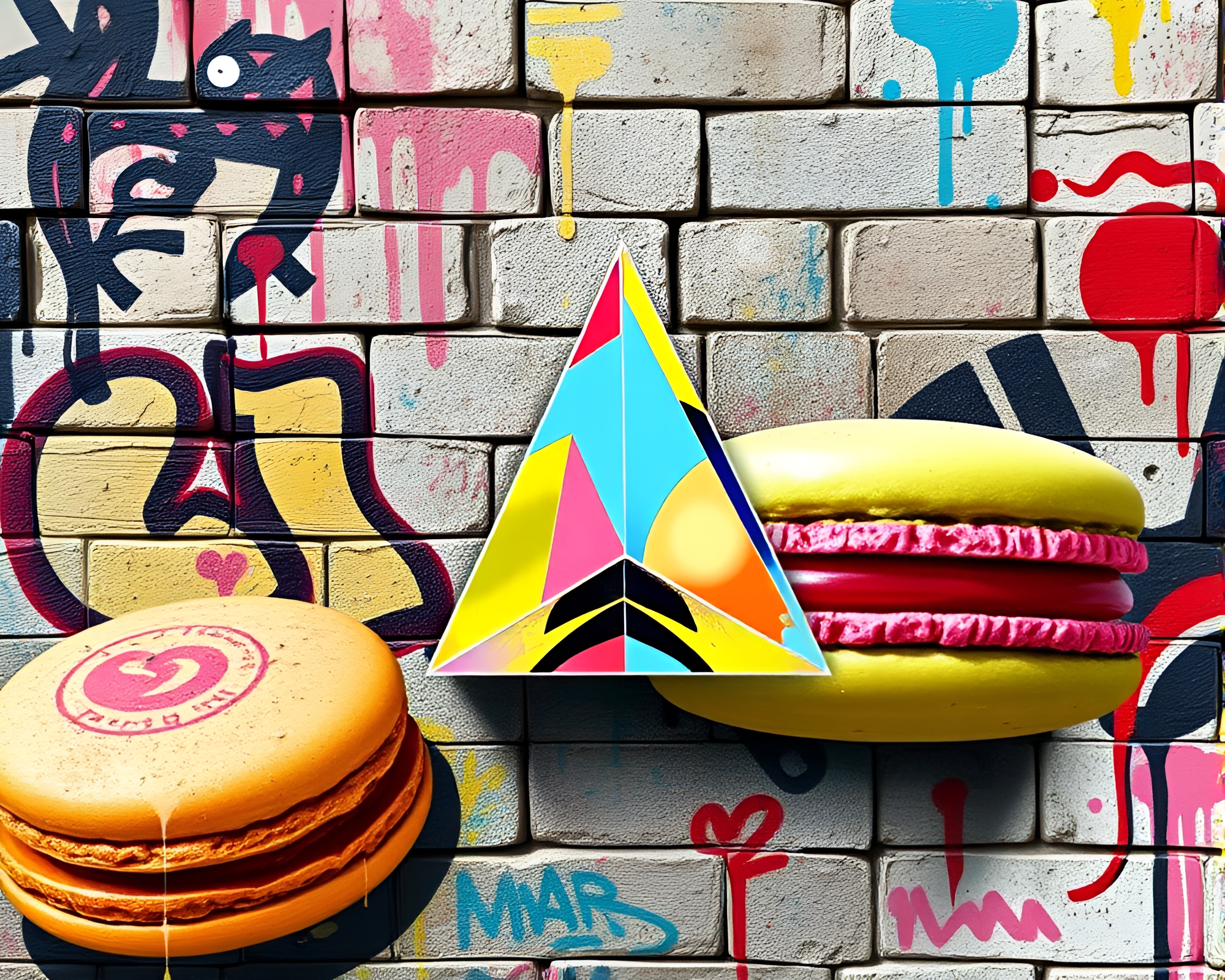 Prism Macaron Assortment: Digital Graffiti Mural – free AI stock image