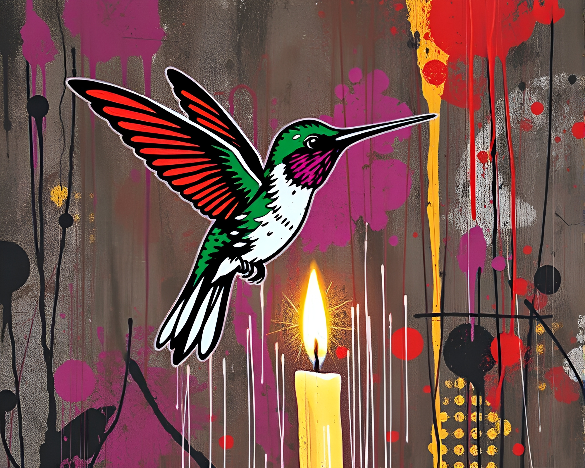 Graffiti Hummingbird in Candlelit Scratch Textures – free AI stock image