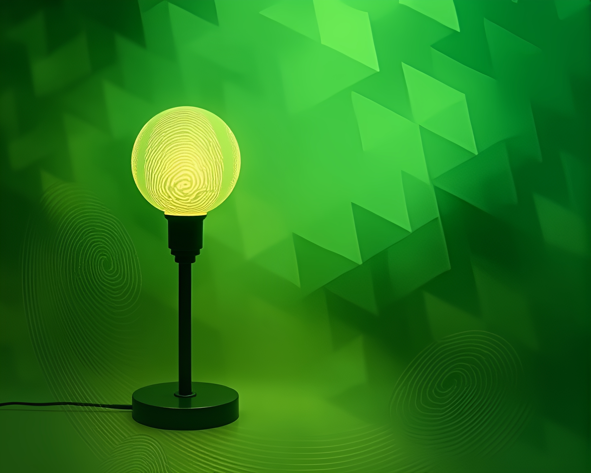 Lamp Lit Fingerprint Swirl in Geometric Abstraction – free AI stock image