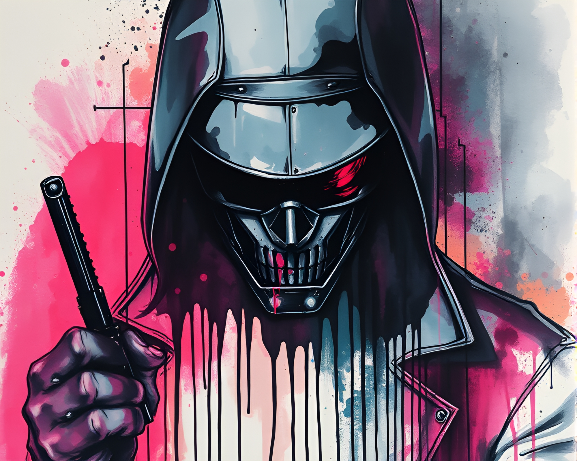 Cyberpunk Vigilante in Ink Wash Drips – free AI stock image