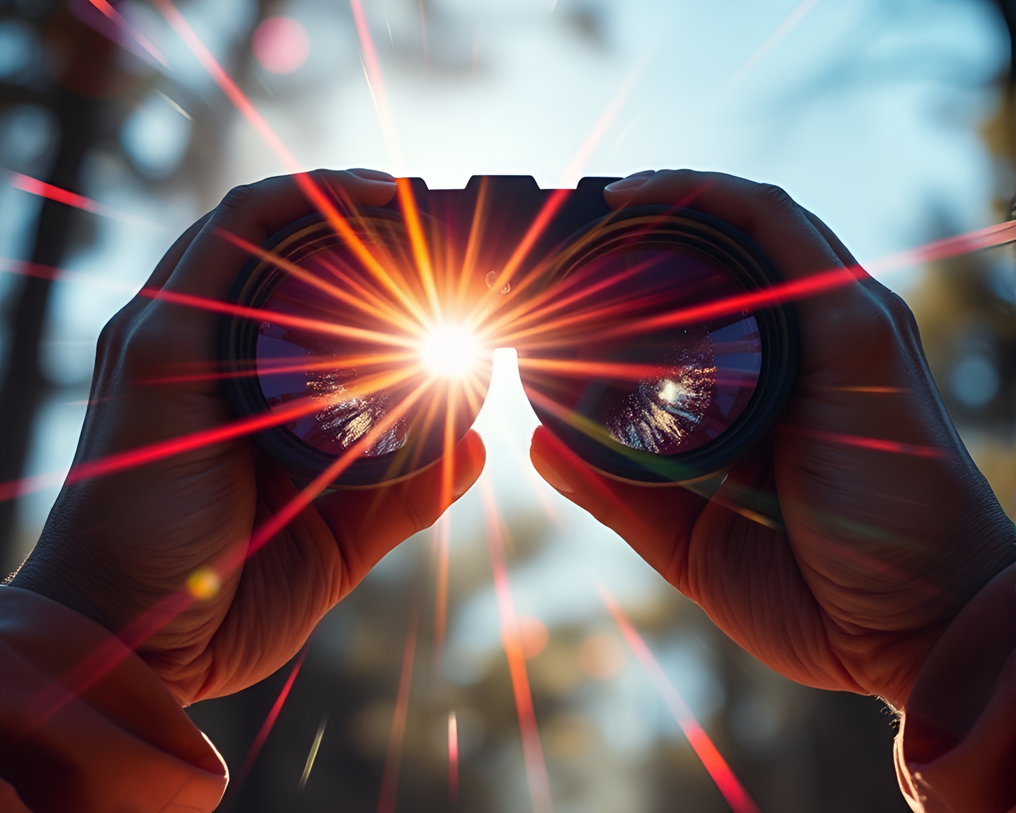 Prism Refraction Binoculars: Digital Lens Flare Burst Artwork – free AI stock image