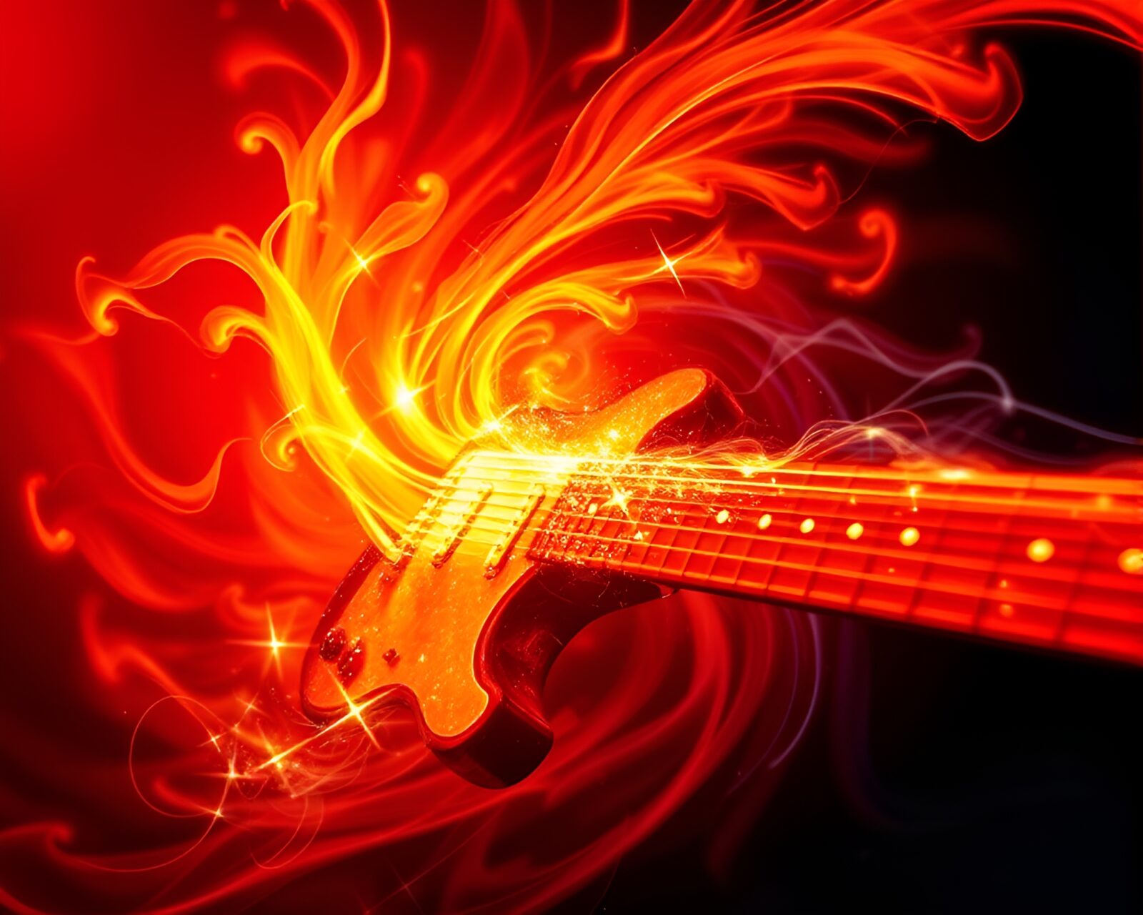 Swirling vortex with guitar in vibrant infrared colors