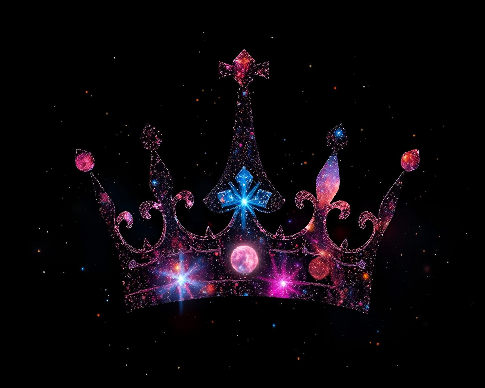 A majestic crown adorned with galaxy-inspired colors in noir setting