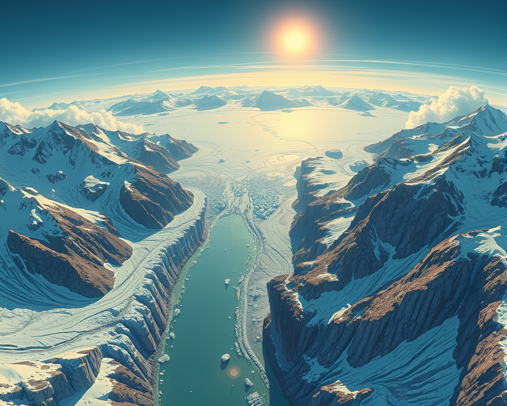 Bird’s Eye Glacier Comic Landscape – free AI stock image