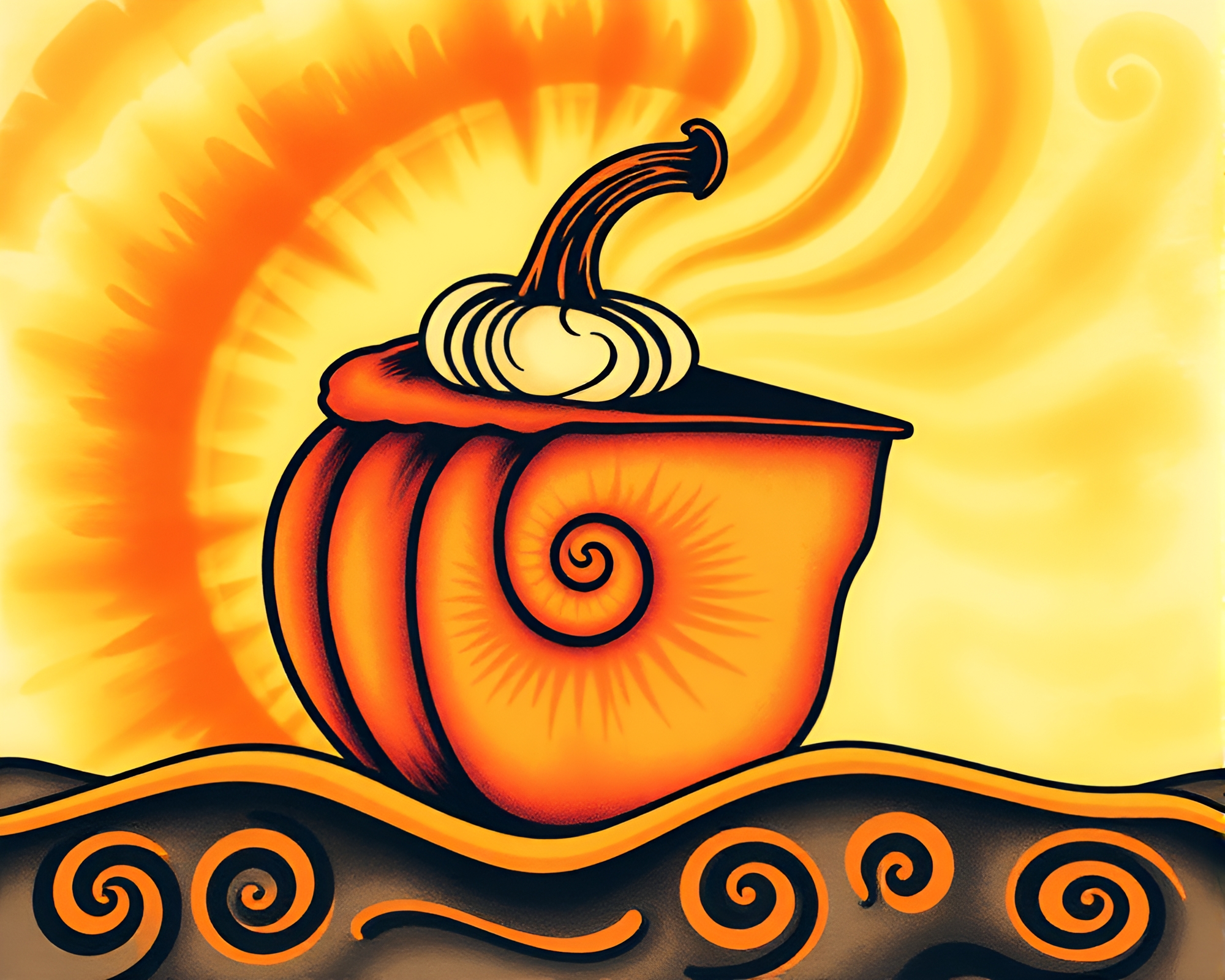 Sunset Pumpkin Pie Tattoo Art with Sand Swirl Pattern – free AI stock image