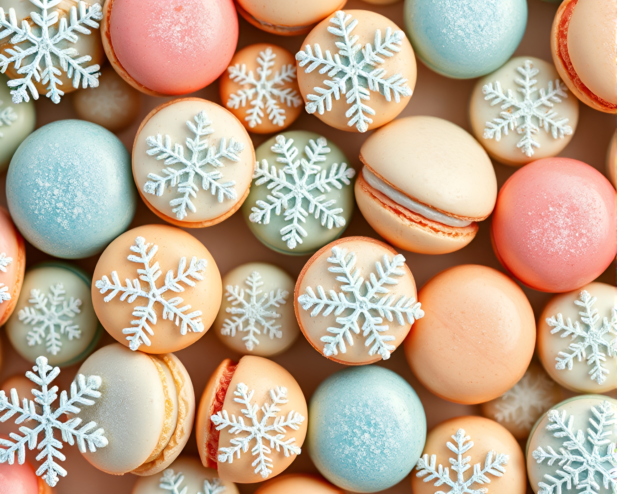 Mesmerizing Macaron Snowflakes in Topaz Hue – free AI stock image