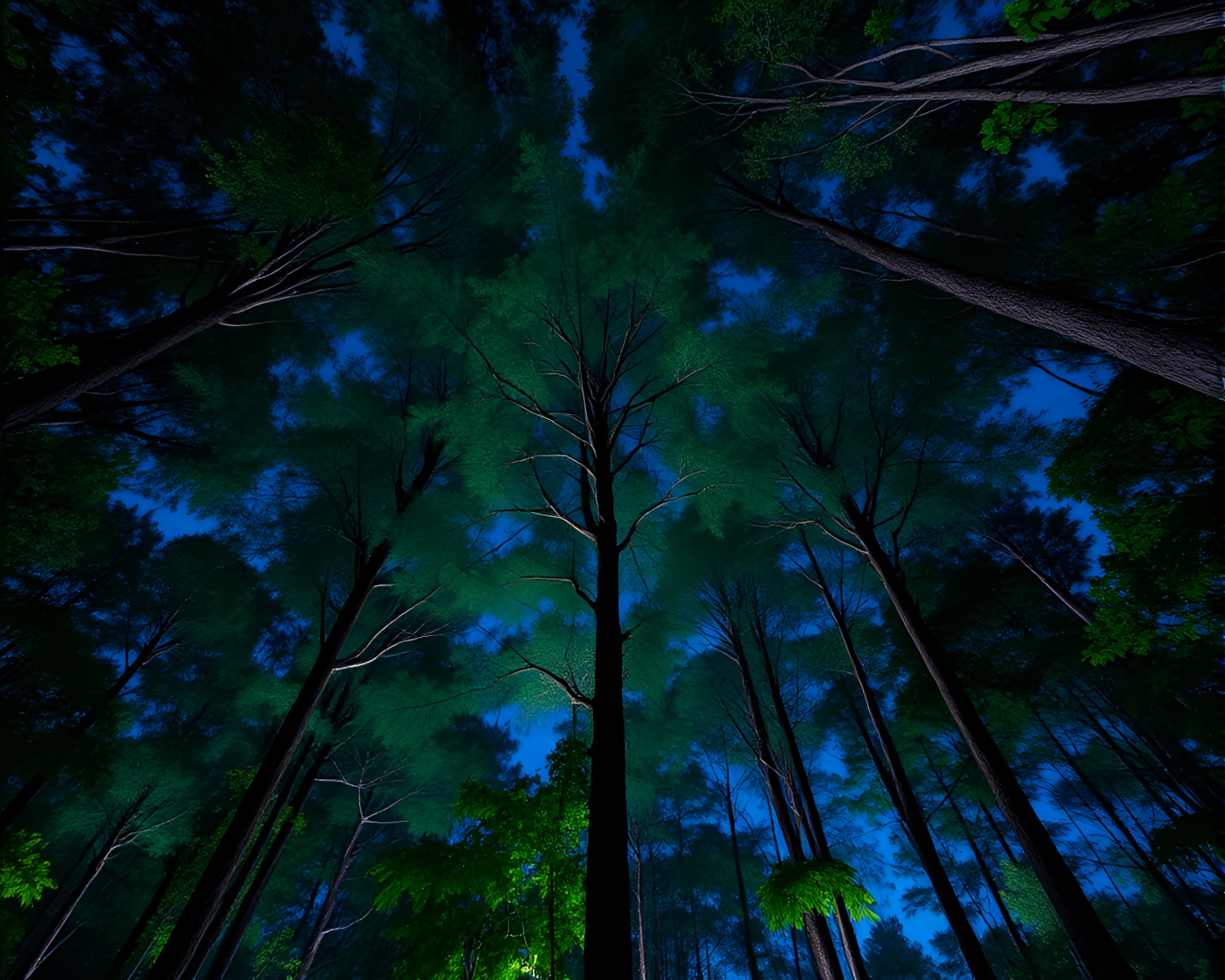 Double Exposure Arctic Rainforest Canopy at Blue Hour – free AI stock image
