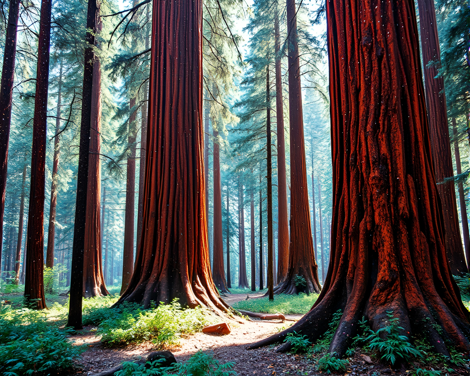 Redwood Tree in Acrylic Spatters with 3D Sparkle – free AI stock image