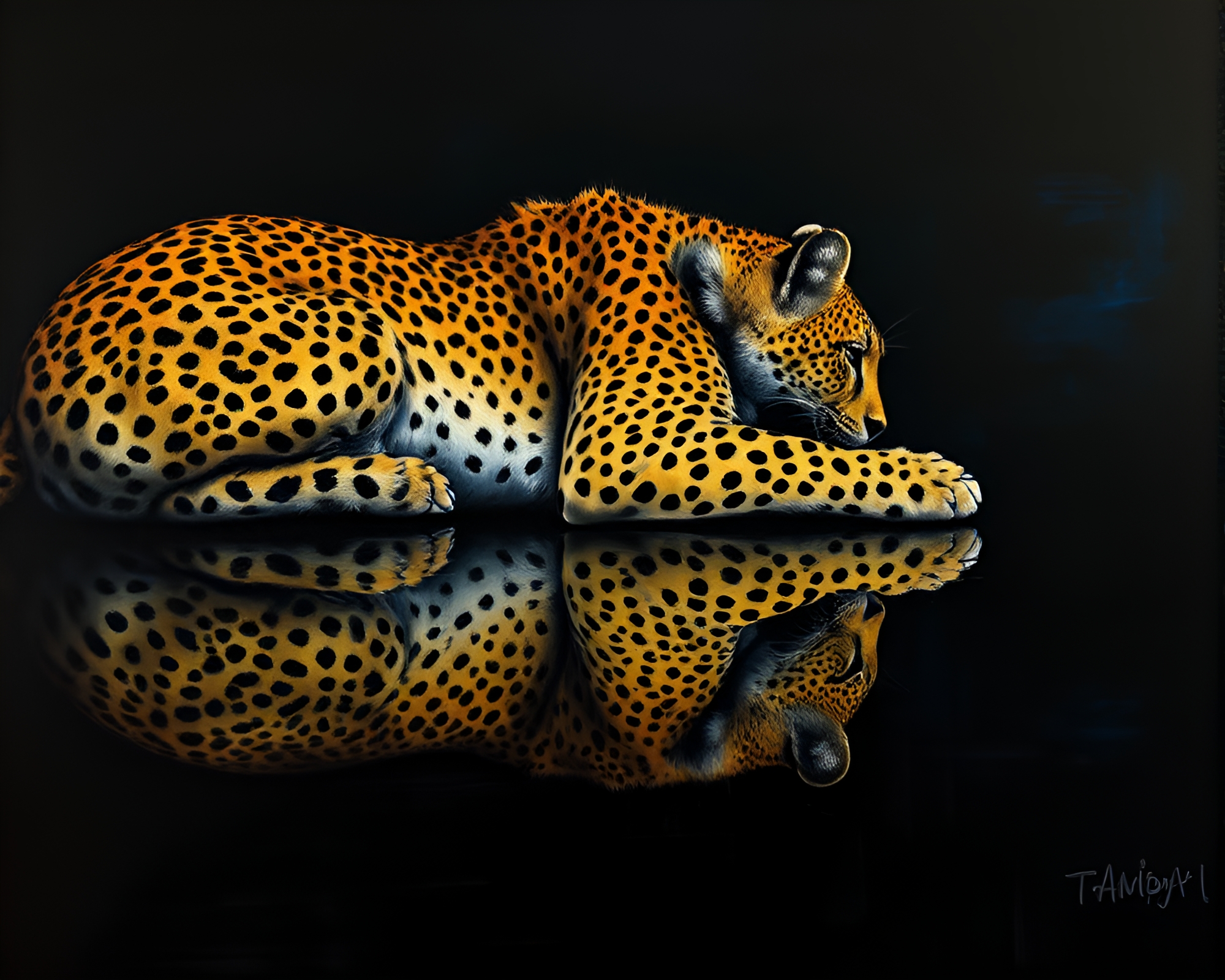 Cheetah Reflections in Underexposed Acrylic Painting – free AI stock image