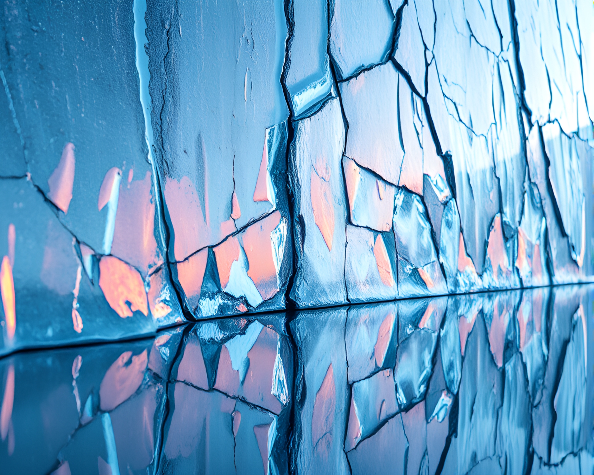 Frozen Brutalist Cityscape Bursting with Colorful Reflections – free AI stock image