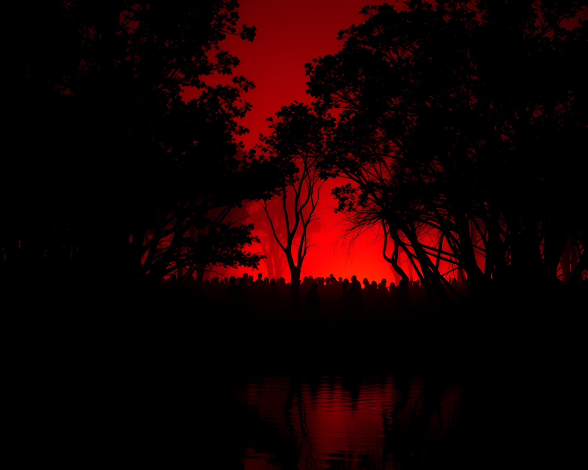 Ruby Red Light Painting in Mangrove Swamp Silhouette – free AI stock image