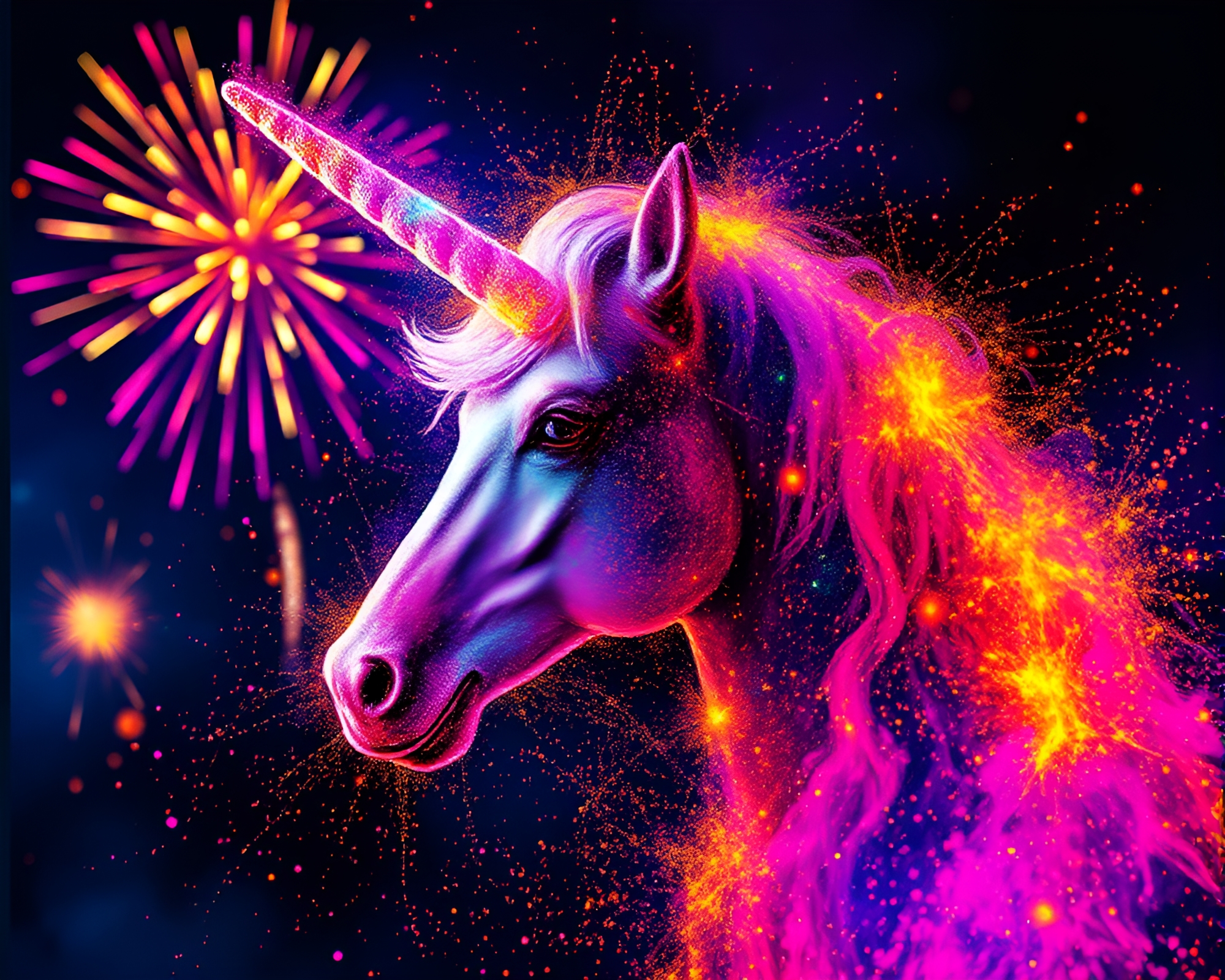 Spray Paint Unicorn in Festival Fireworks Celebration – free AI stock image