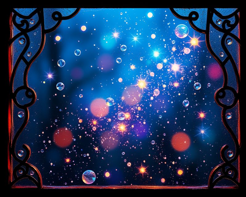 Stained-Glass Water Droplets with Fairy Light Sparkle – free AI stock image