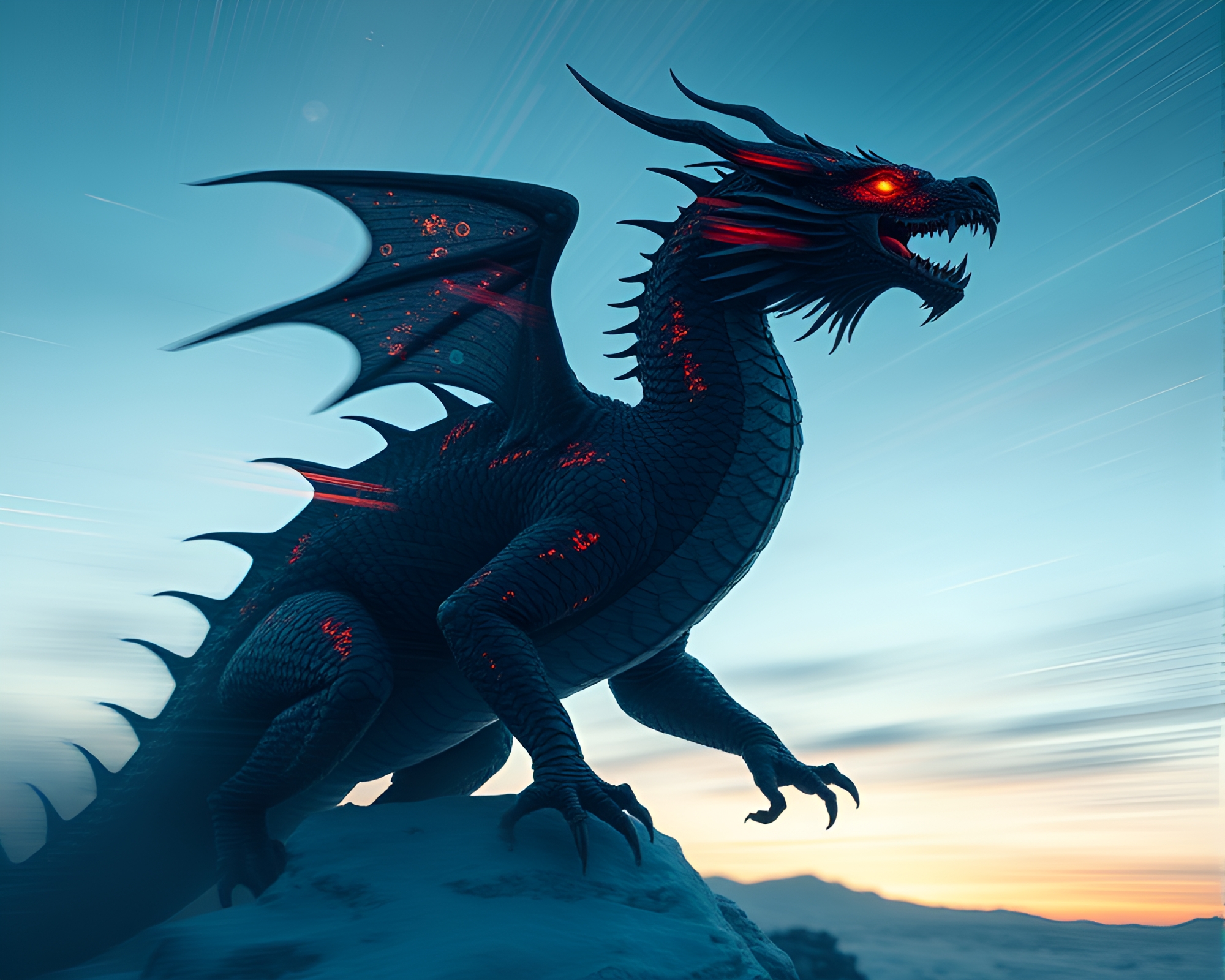 Celestial Dragon in Polar Twilight with Motion Blur Streaks – free AI stock image