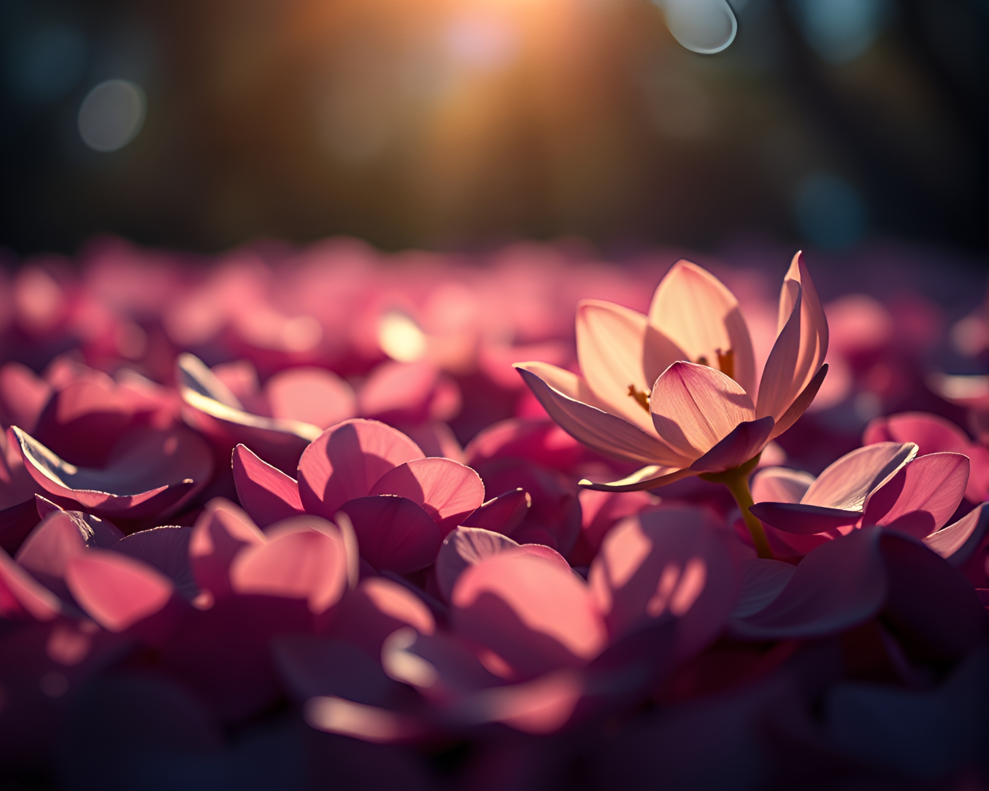 Cosmic Flower Petals on Space Habitat at Blue Hour – free AI stock image