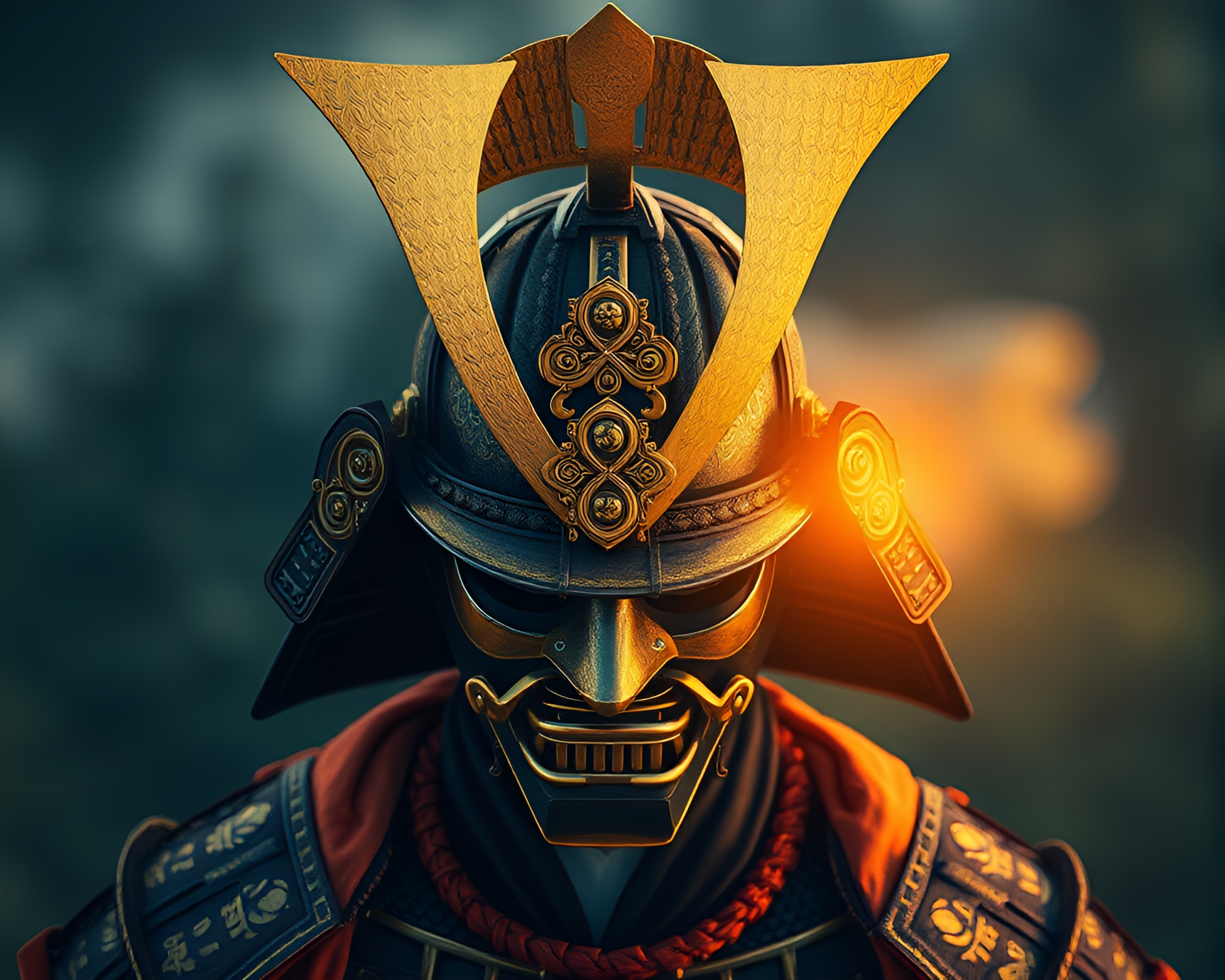 Samurai Helmet in Morning Glow from Above – free AI stock image