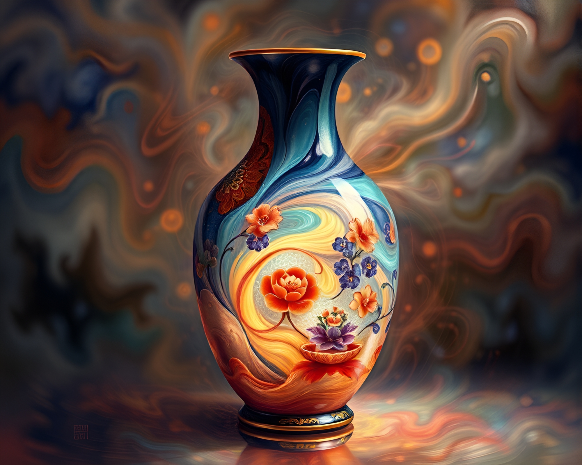 Fantasy Cloisonné Vase with Swirling Lens Distortion – free AI stock image