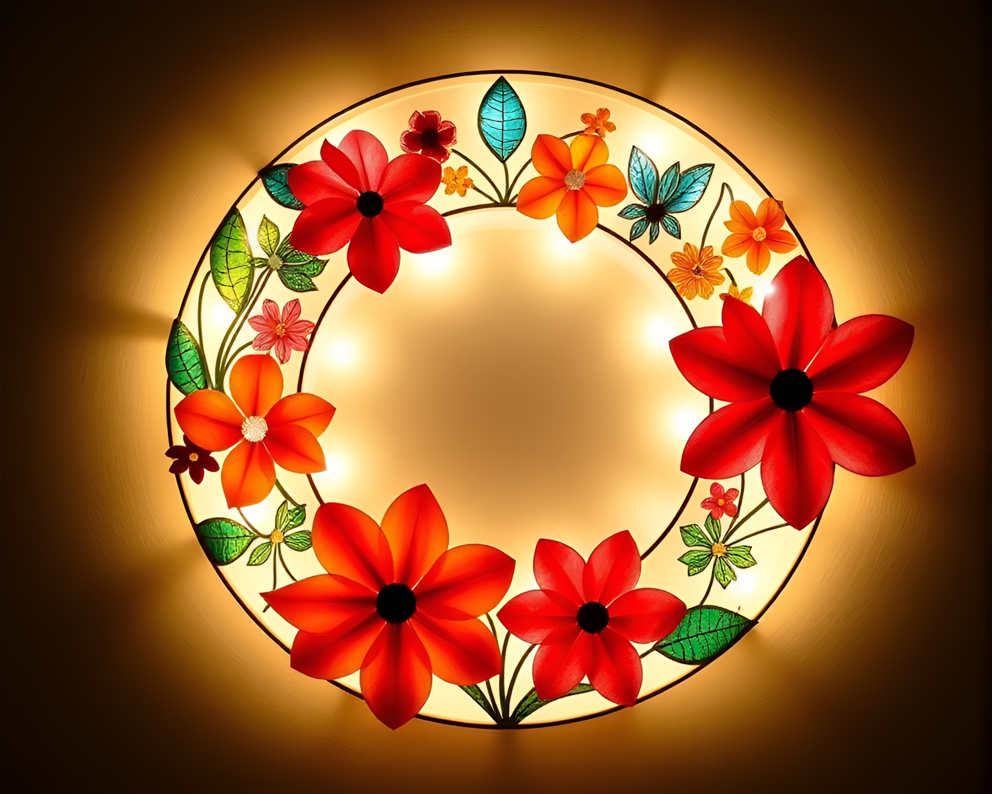 Dadaist Origami Flower Mosaic in Circular Frame – free AI stock image