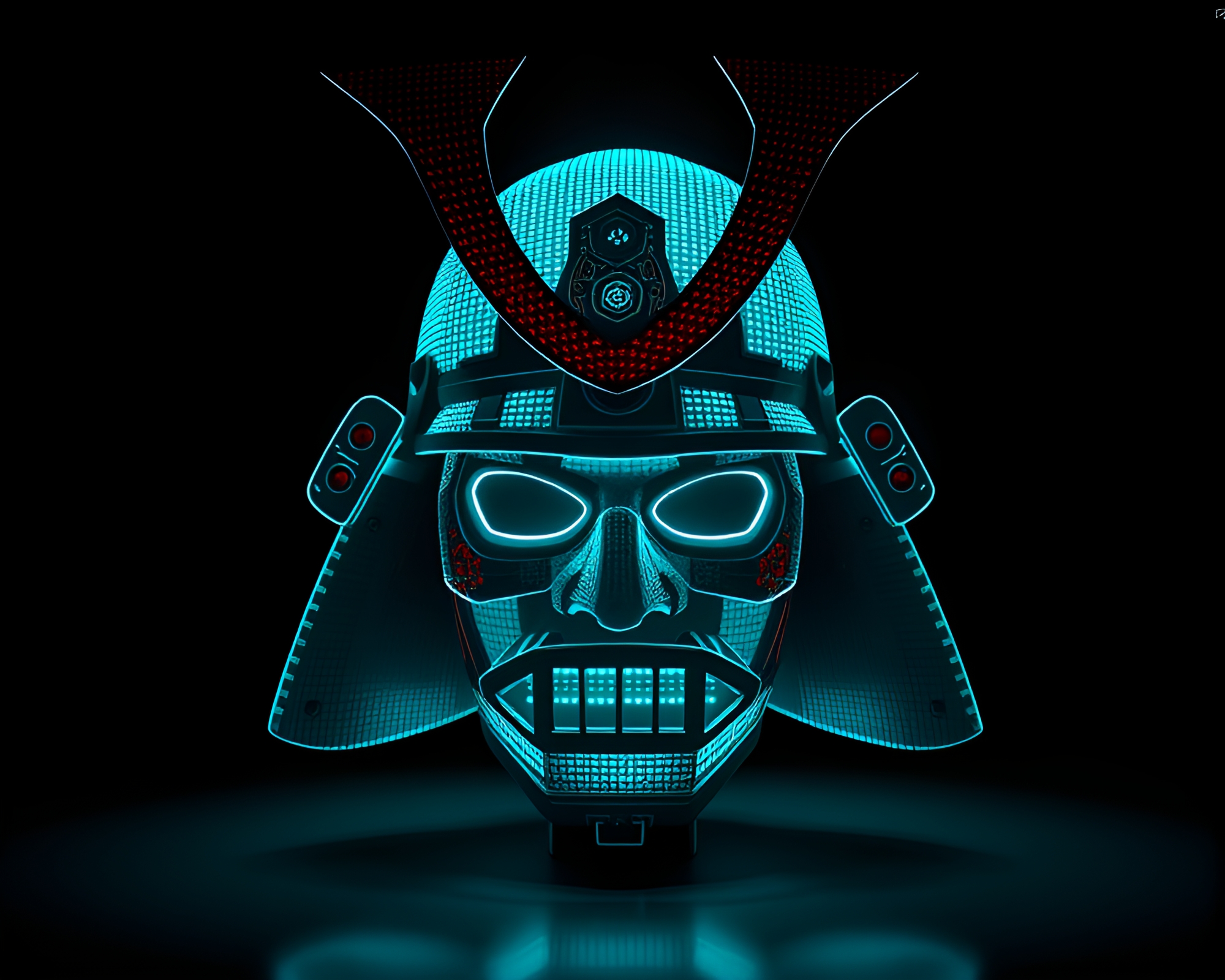 Samurai Helmet in LED Pixel Grid Serenity – free AI stock image
