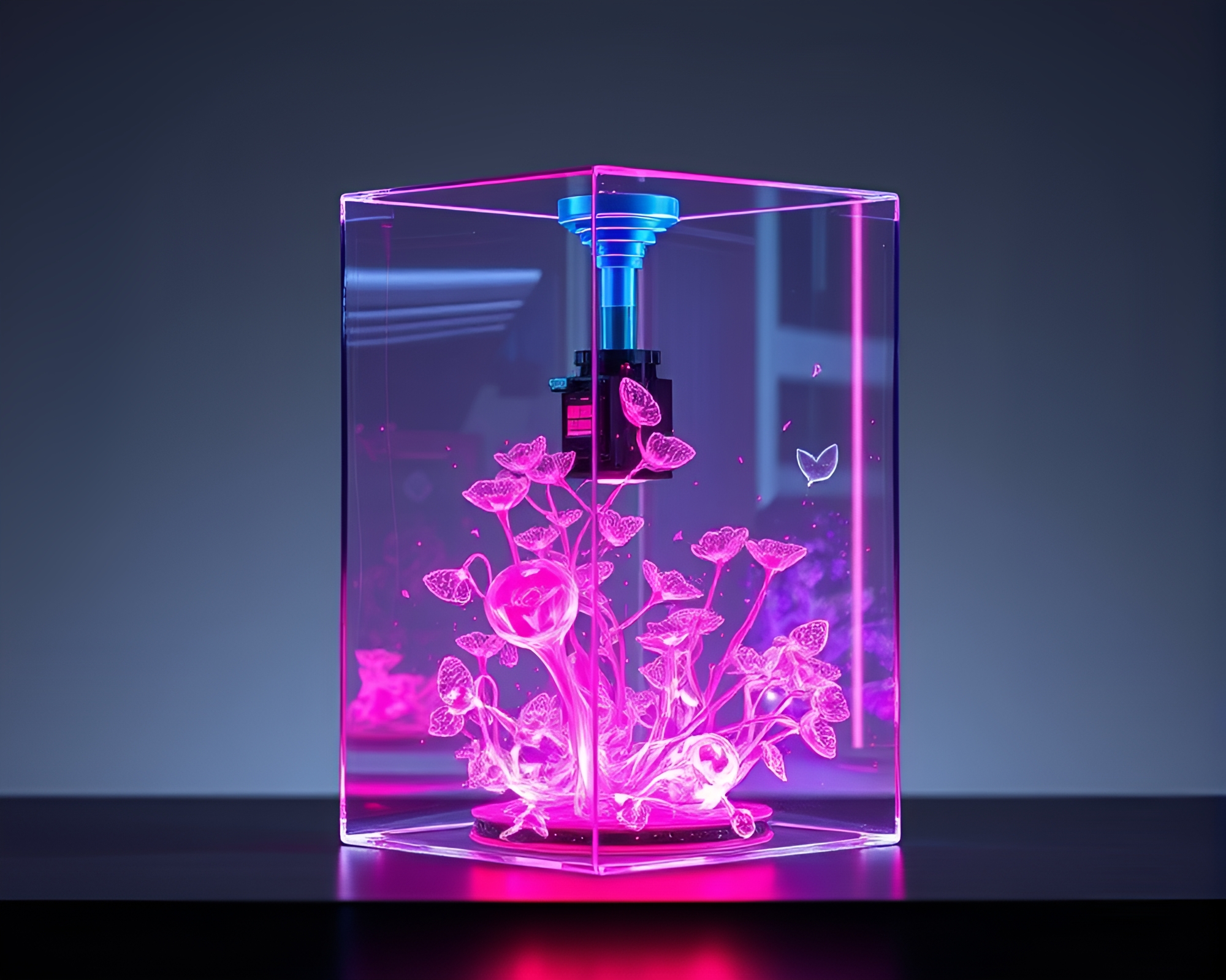 Futuristic Glass-Encased 3D Bio-Printer Prototype – free AI stock image
