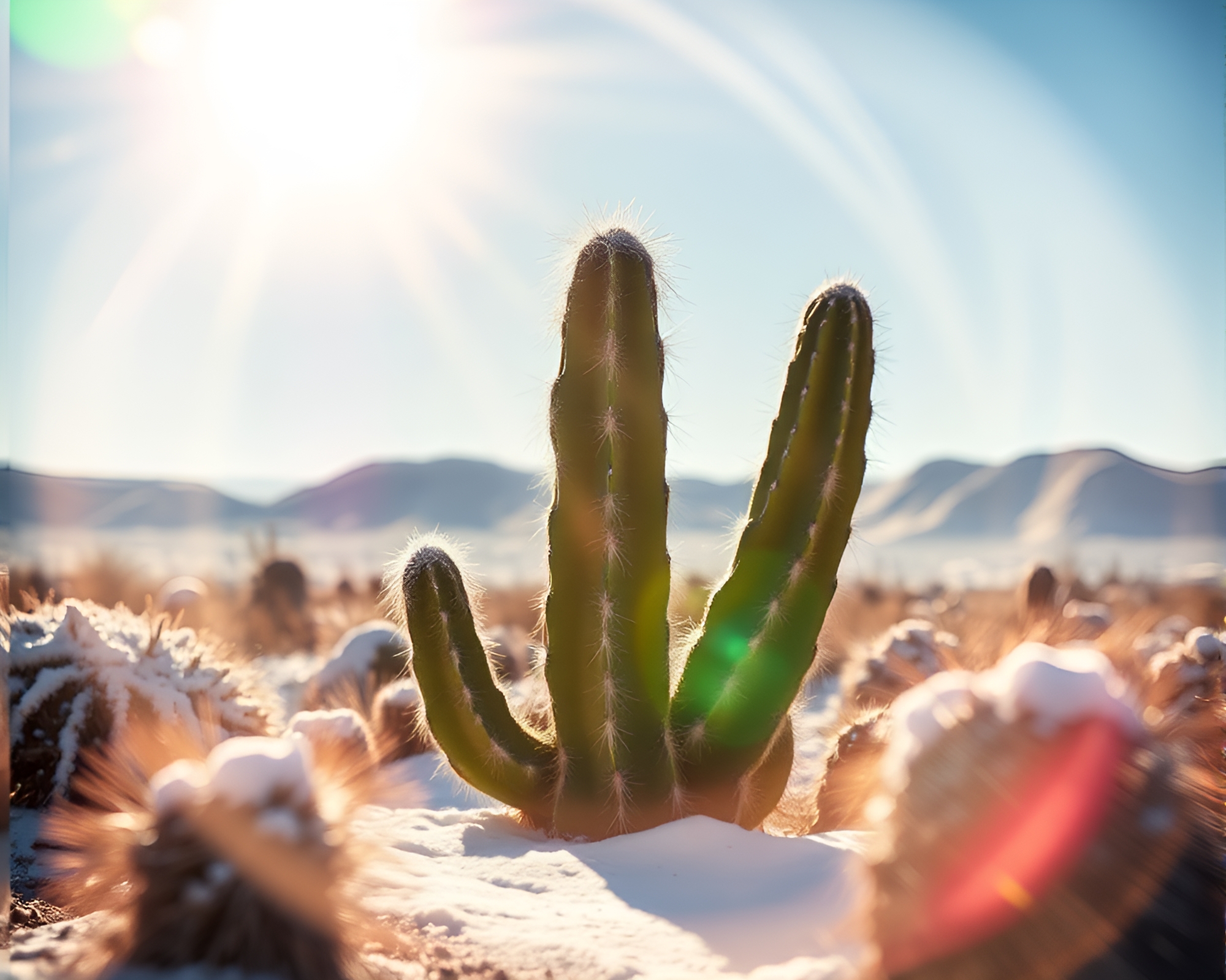 Desert Cactus Swirled in Snow-Kissed Light Vector Art – free AI stock image