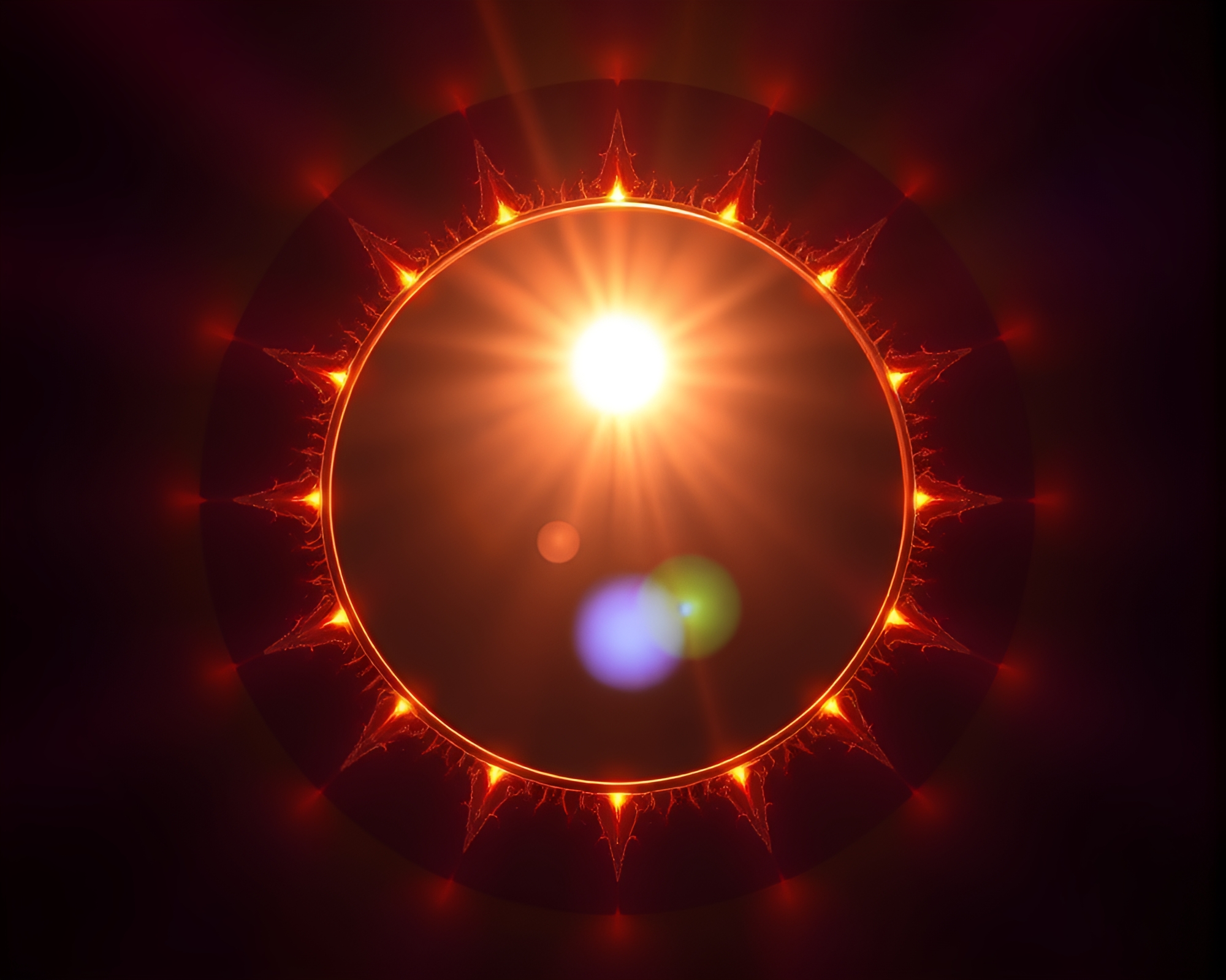 Circular Shield Glowing in Solar Flare Lens Flare – free AI stock image