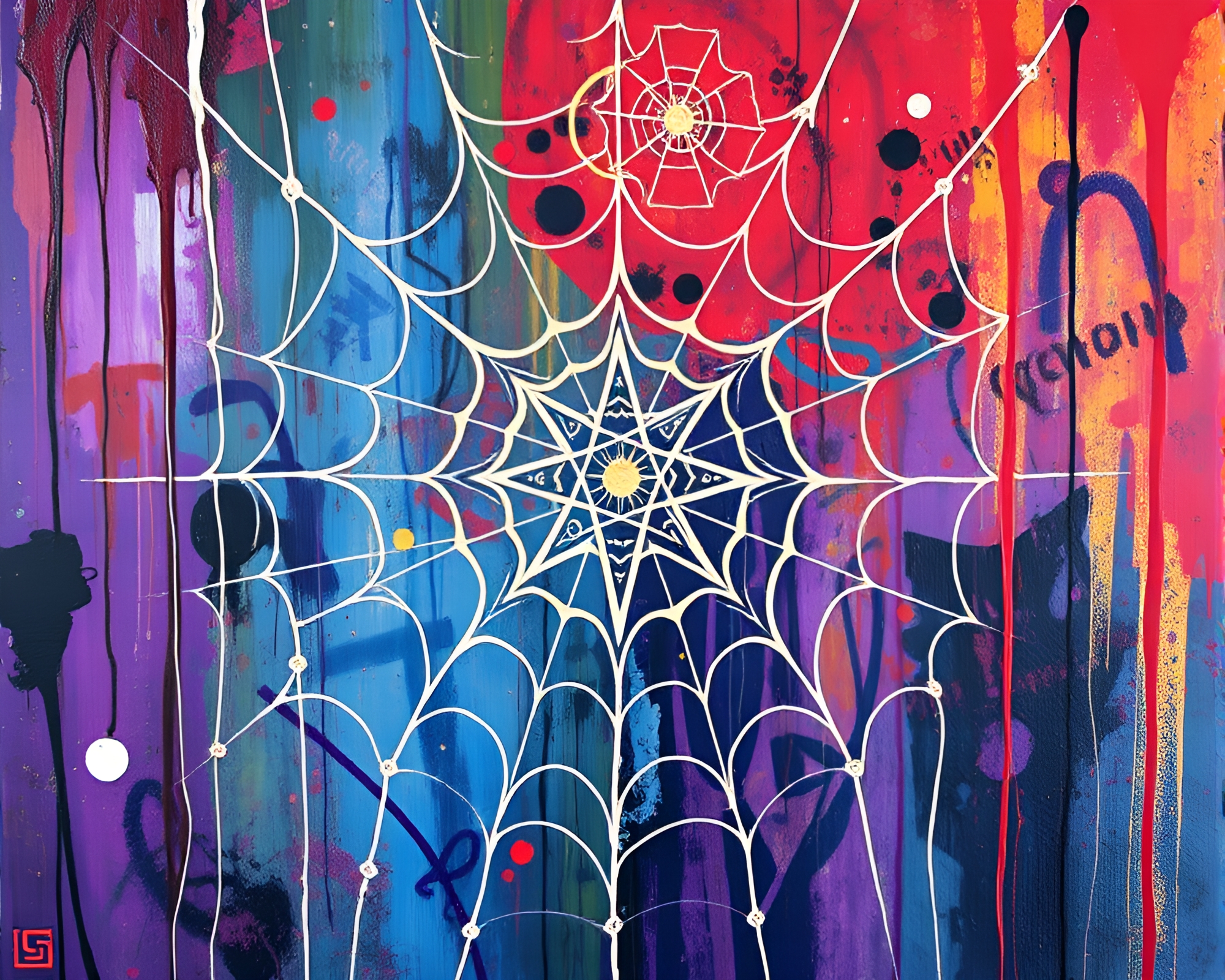 Alchemy of Graffiti: Cobweb Strands in Acrylic Painting – free AI stock image