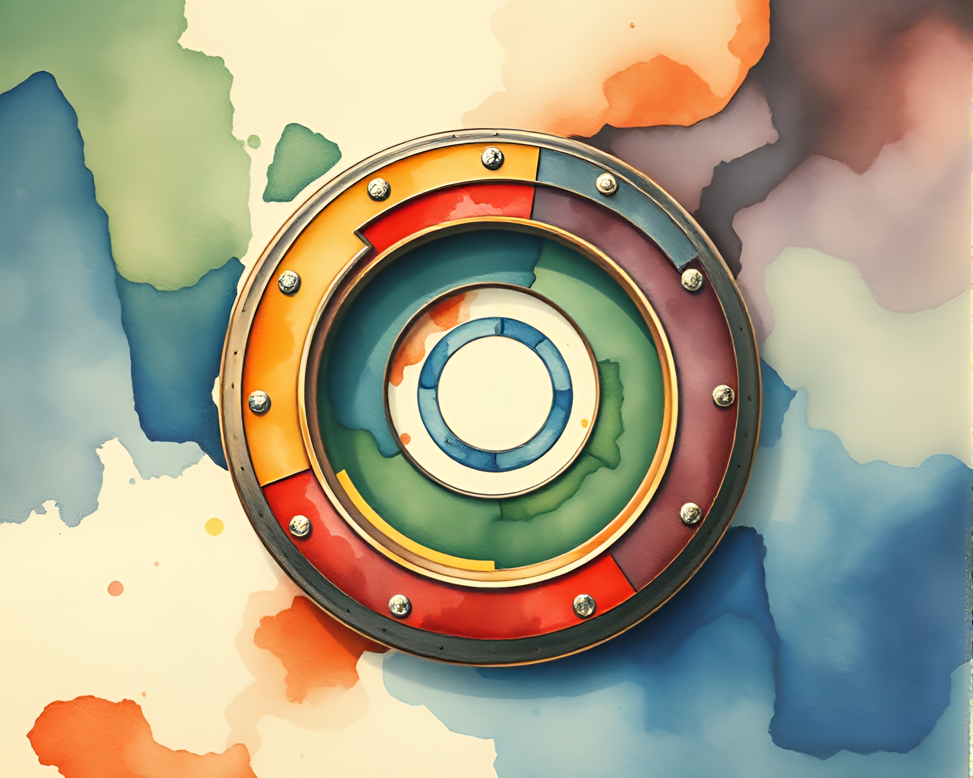 Vintage Watercolor Shield Spiral Composition – free AI stock image
