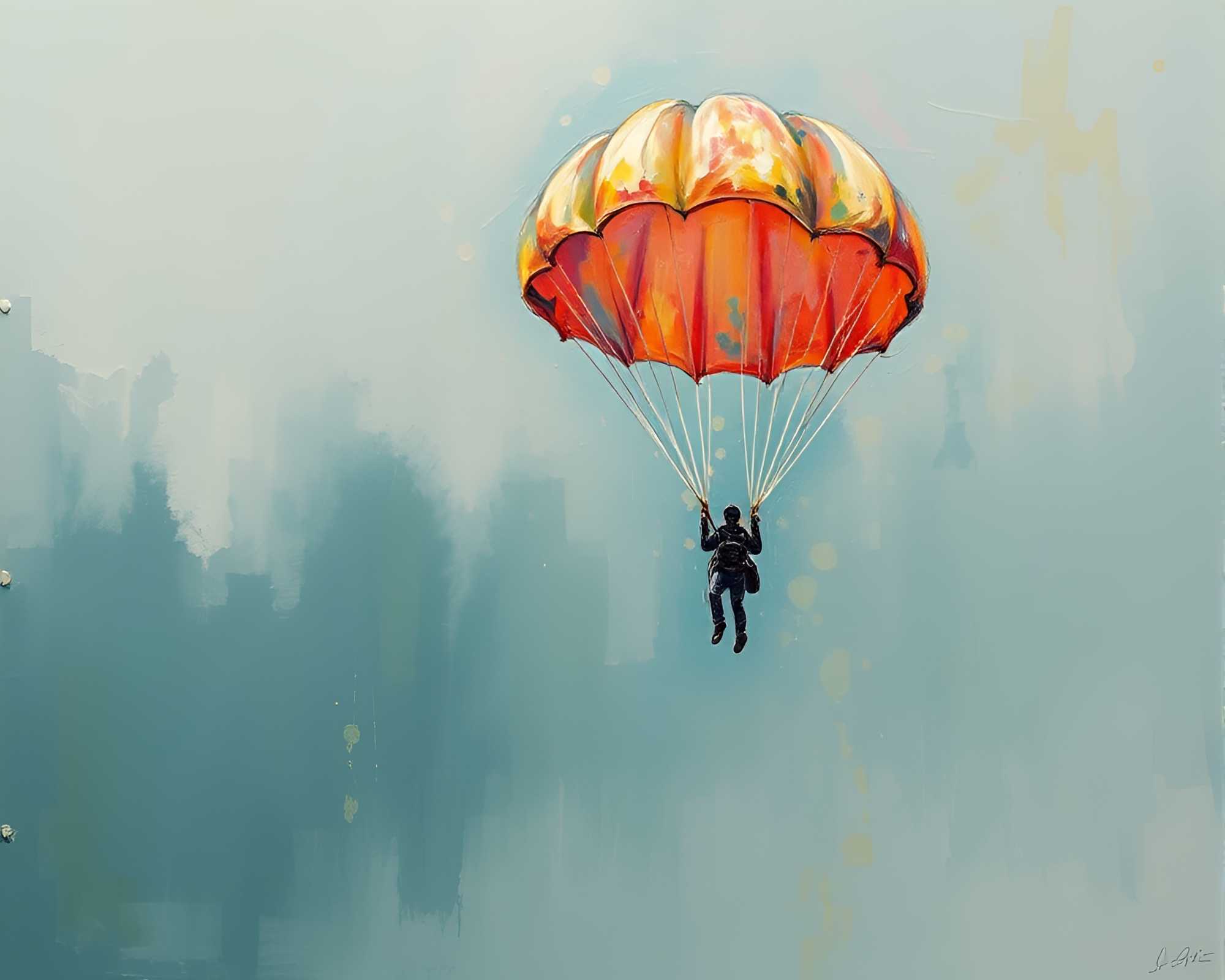 Fiber Optic Parachute Jumper in Expressionist Pastels – free AI stock image