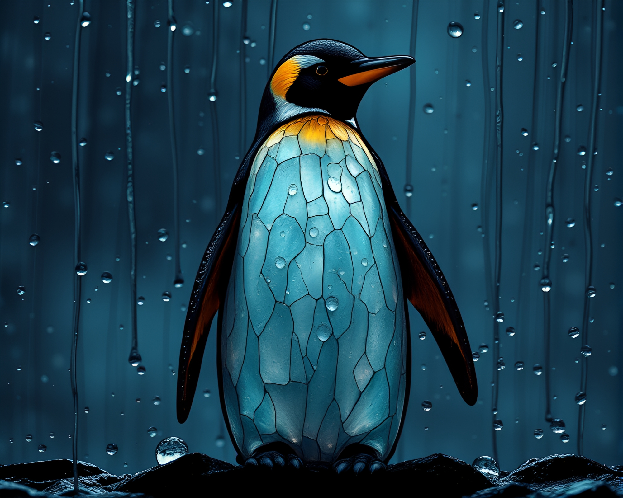 Mystical Penguin in Stained Glass Forest – free AI stock image