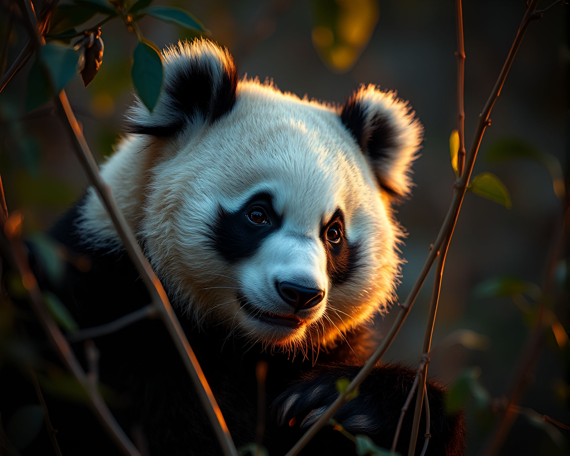 Majestic Panda Enveloped in Warm Copper Glow – free AI stock image