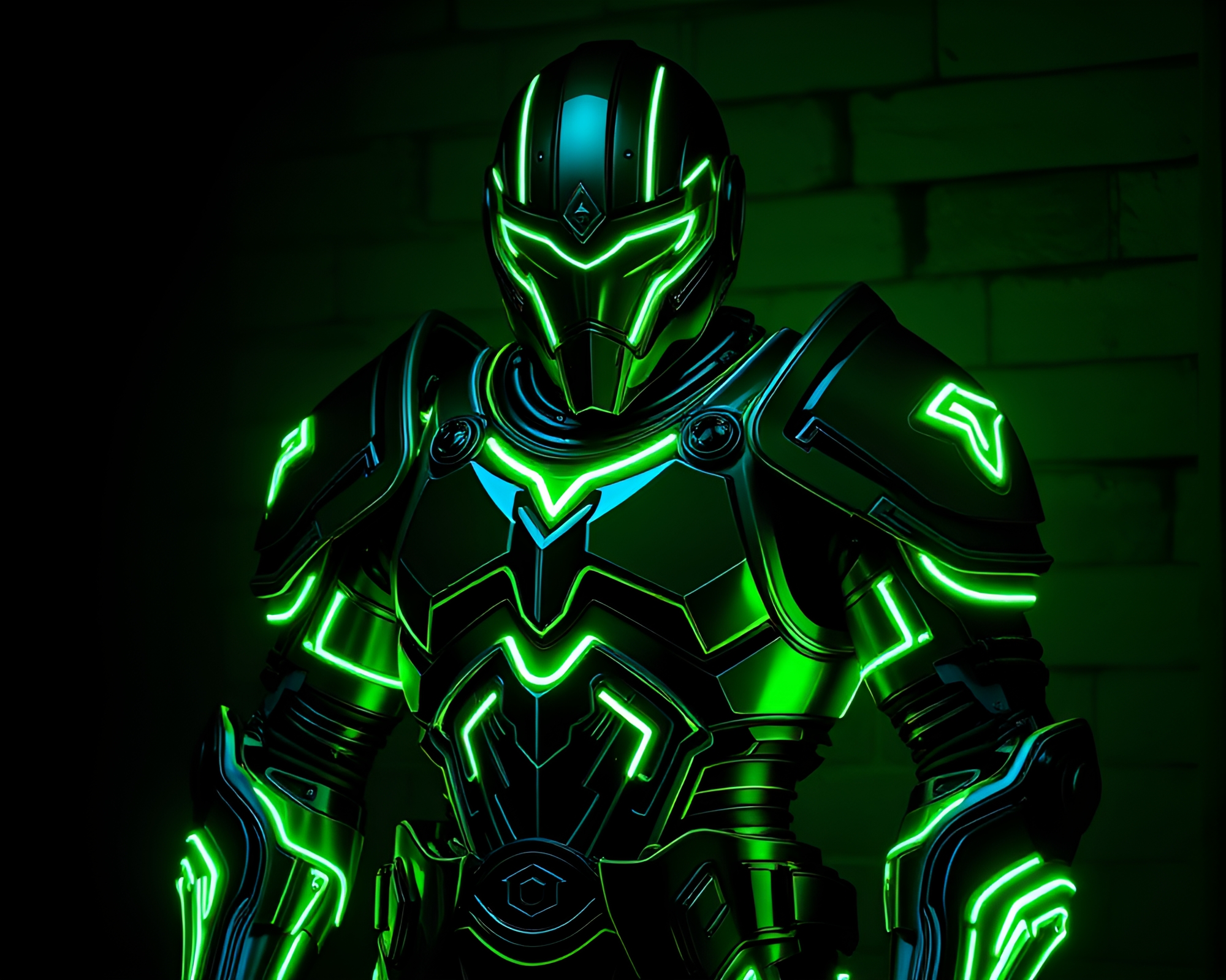 Enchanted Armor: Neon Forest Duotone Composition – free AI stock image