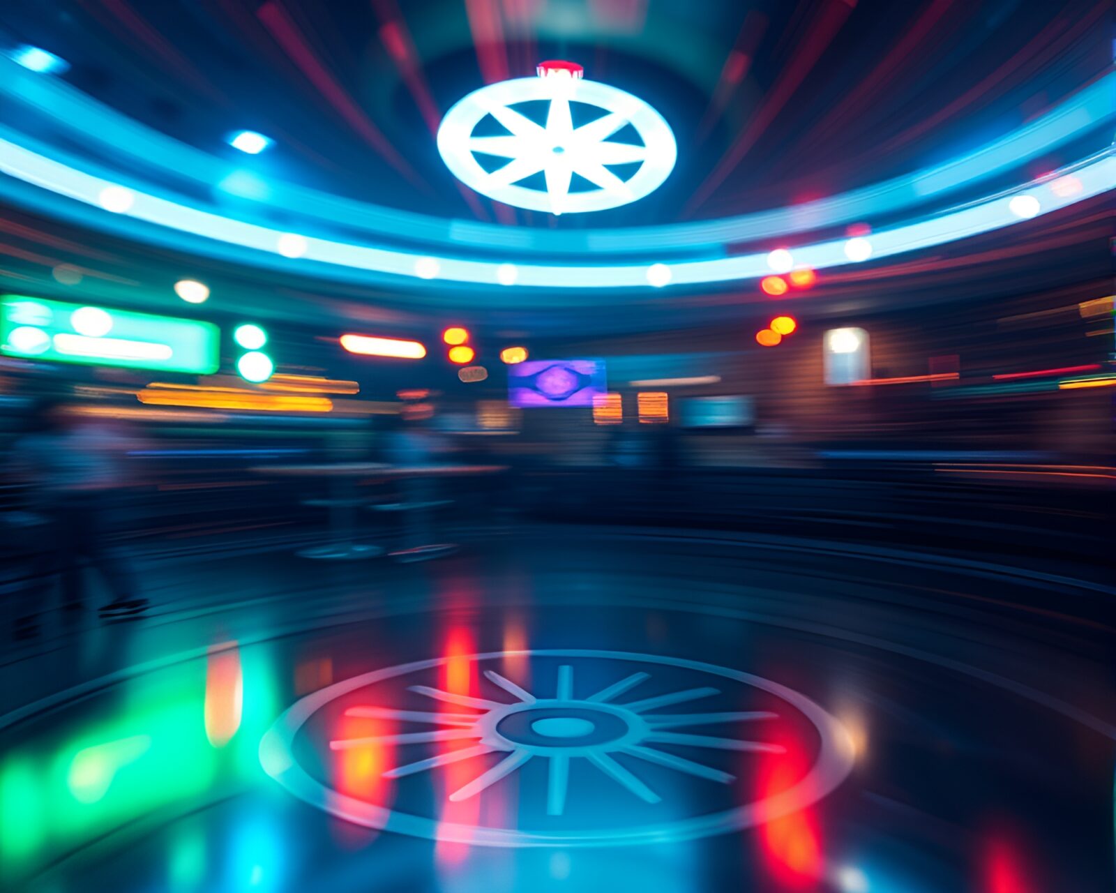 Abstract art with compass and streaks in club lights.