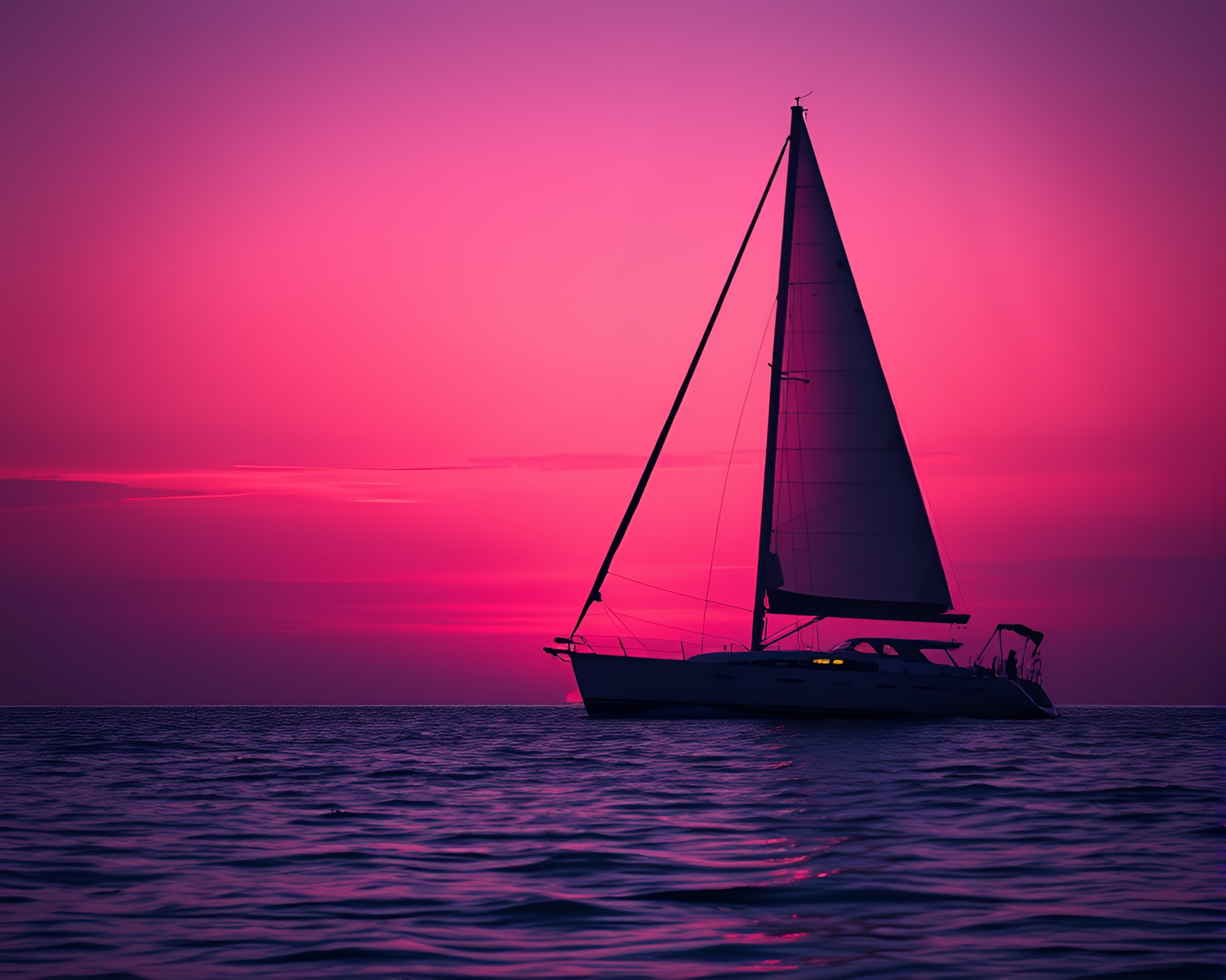 Twilight Solar Sailboat Gliding Through Purple Tones – free AI stock image