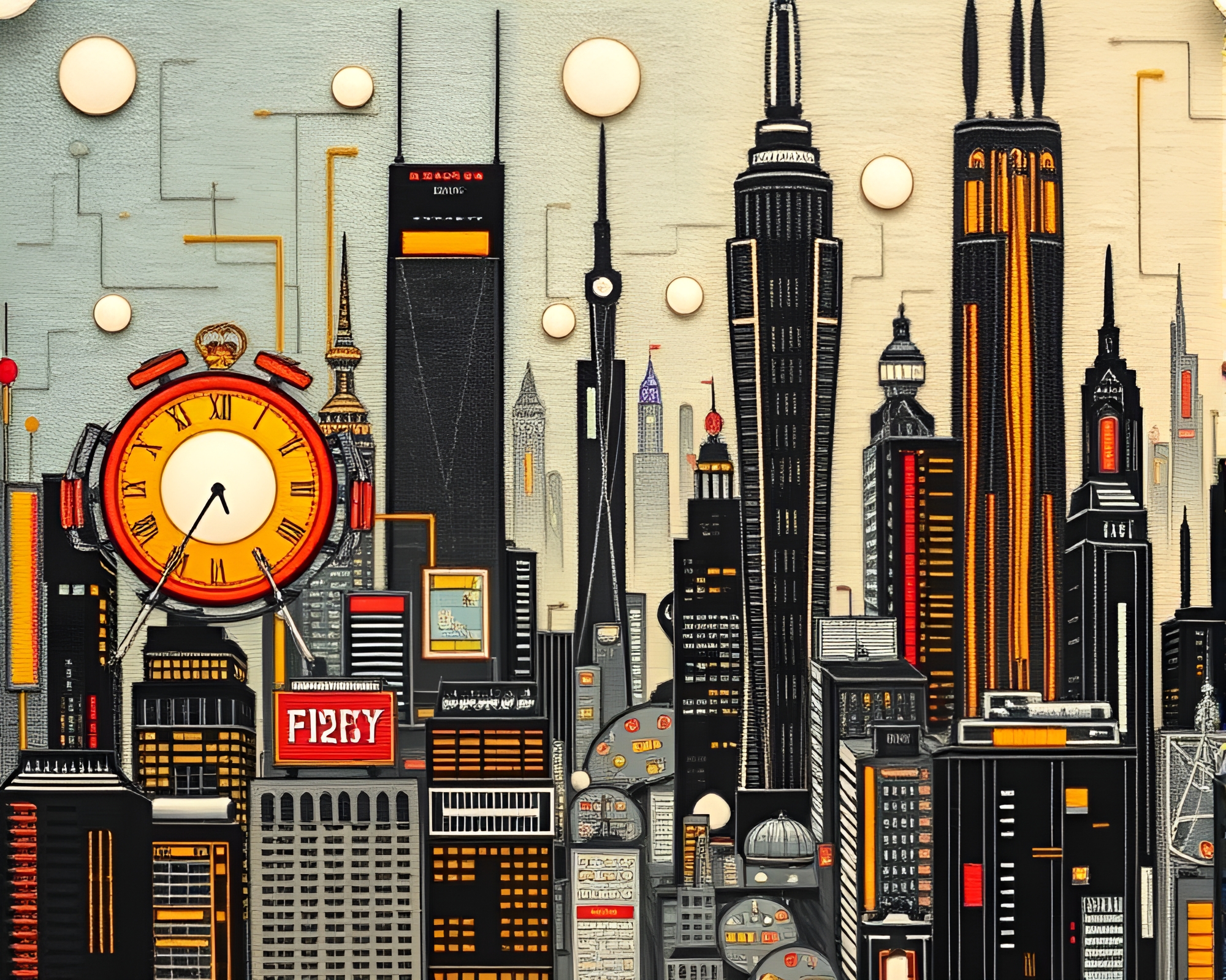 Embroidered Cyberpunk City Mural – free AI stock image