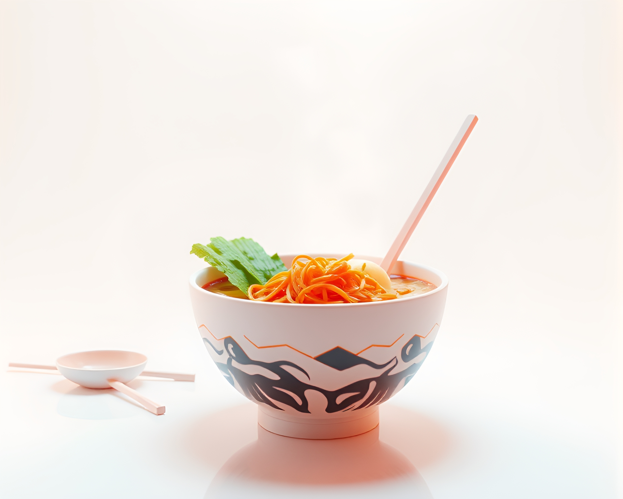 Glitch Art Ramen Bowl in Low-Poly 3D Render – free AI stock image