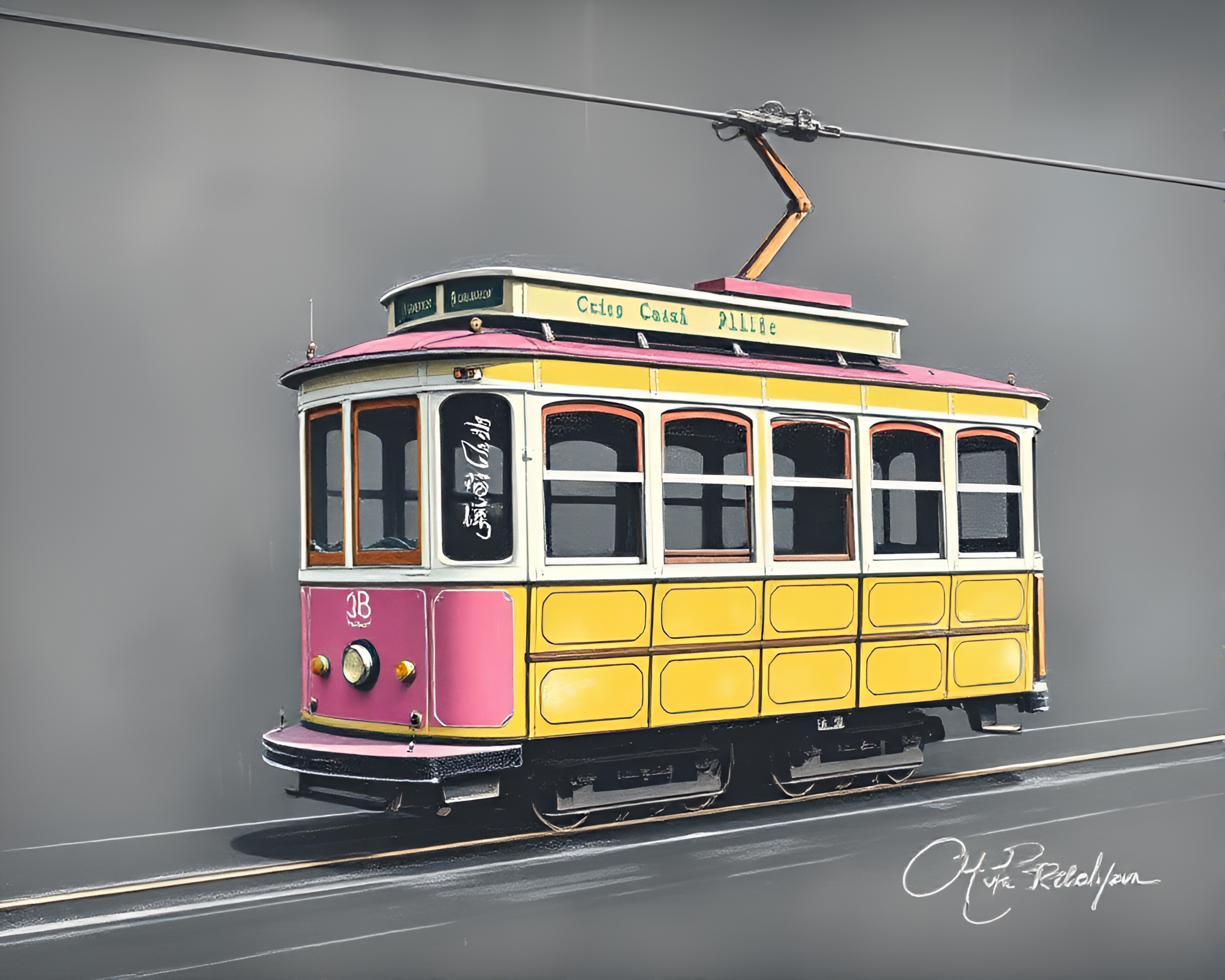 Chalk Drawing of Cable Car in Soft Pastel Tones – free AI stock image