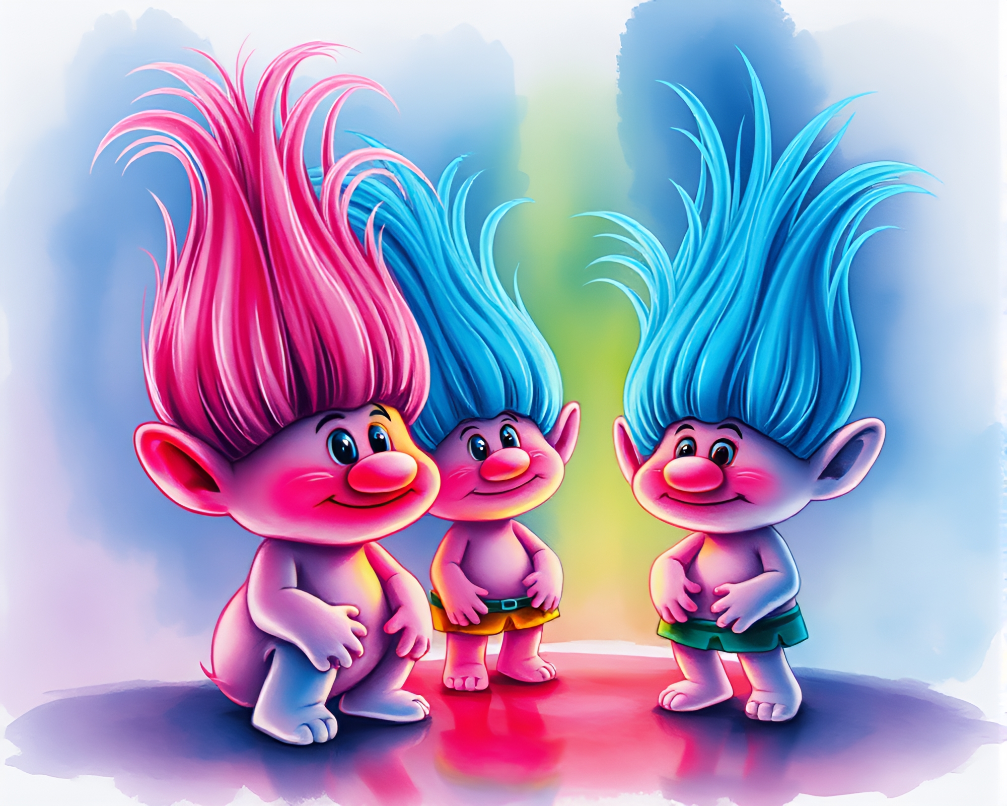 Neon Troll under Soft Watercolor Shadows – free AI stock image