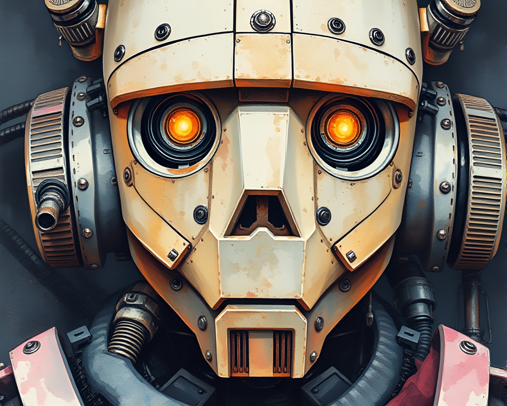 Steampunk Robot Close-Up Watercolor Illustration – free AI stock image