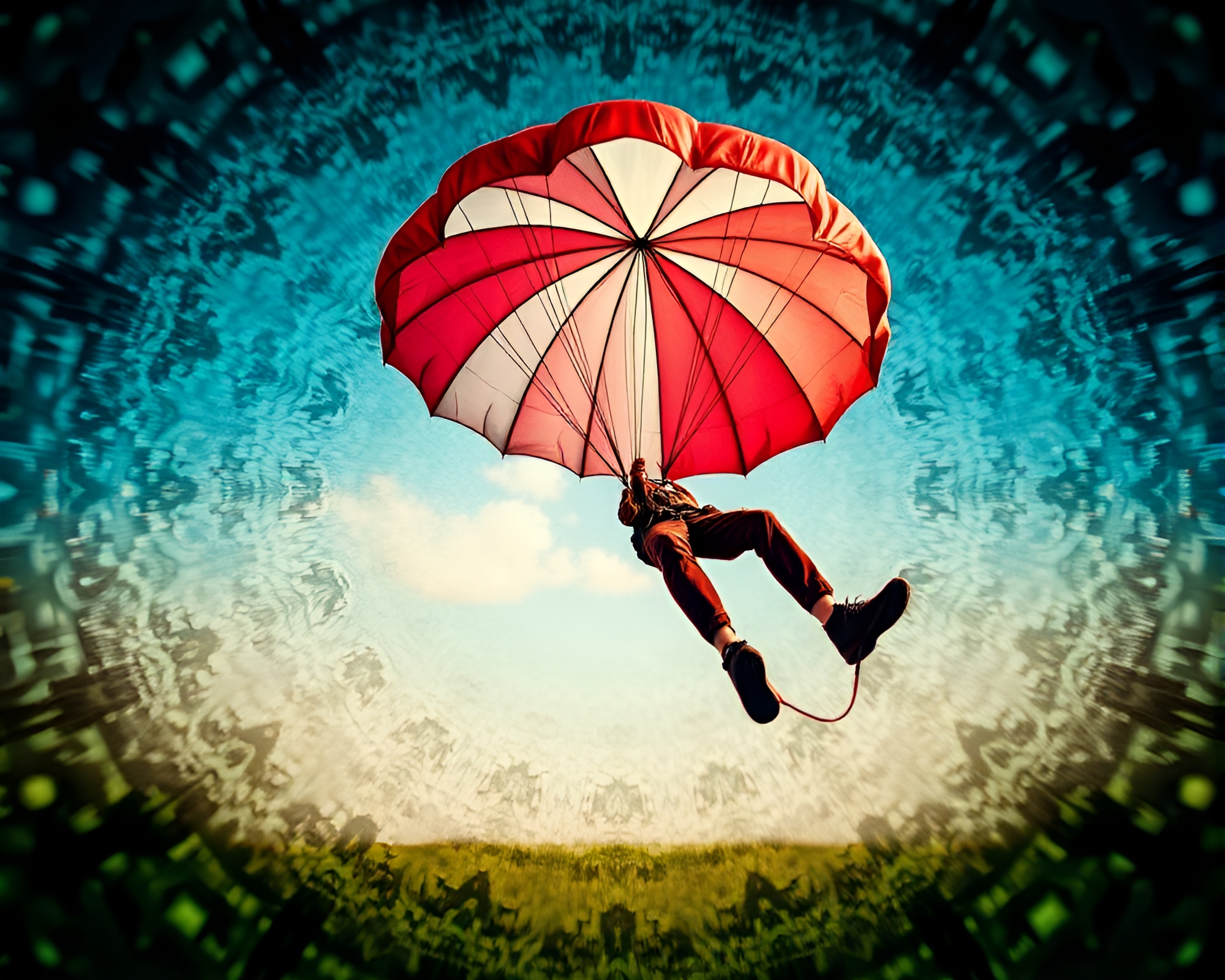 Parachute Jumper in Mosaic Kaleidoscope Wonder – free AI stock image