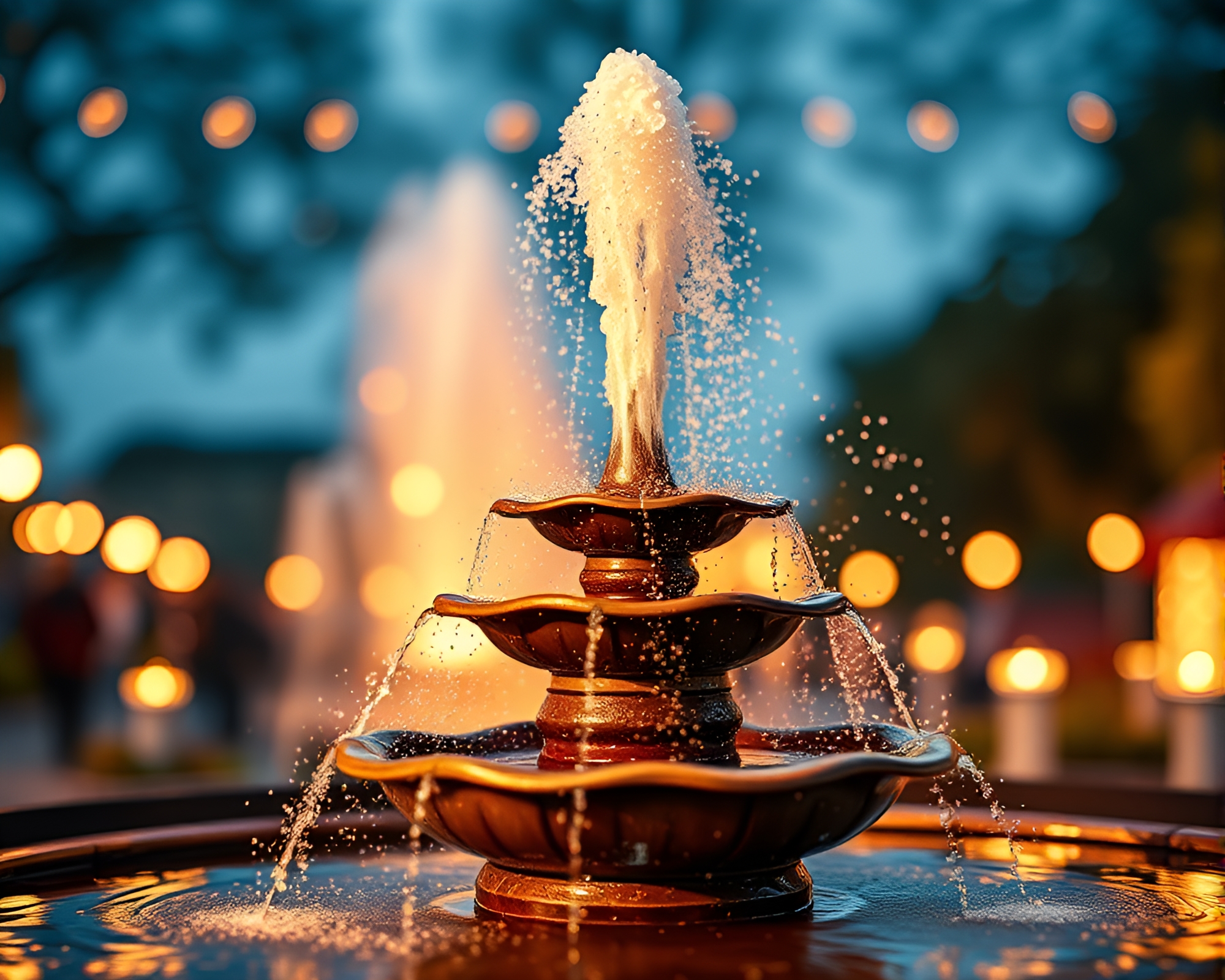 Surreal Chocolate Fountain with Mosaic Lighting – free AI stock image