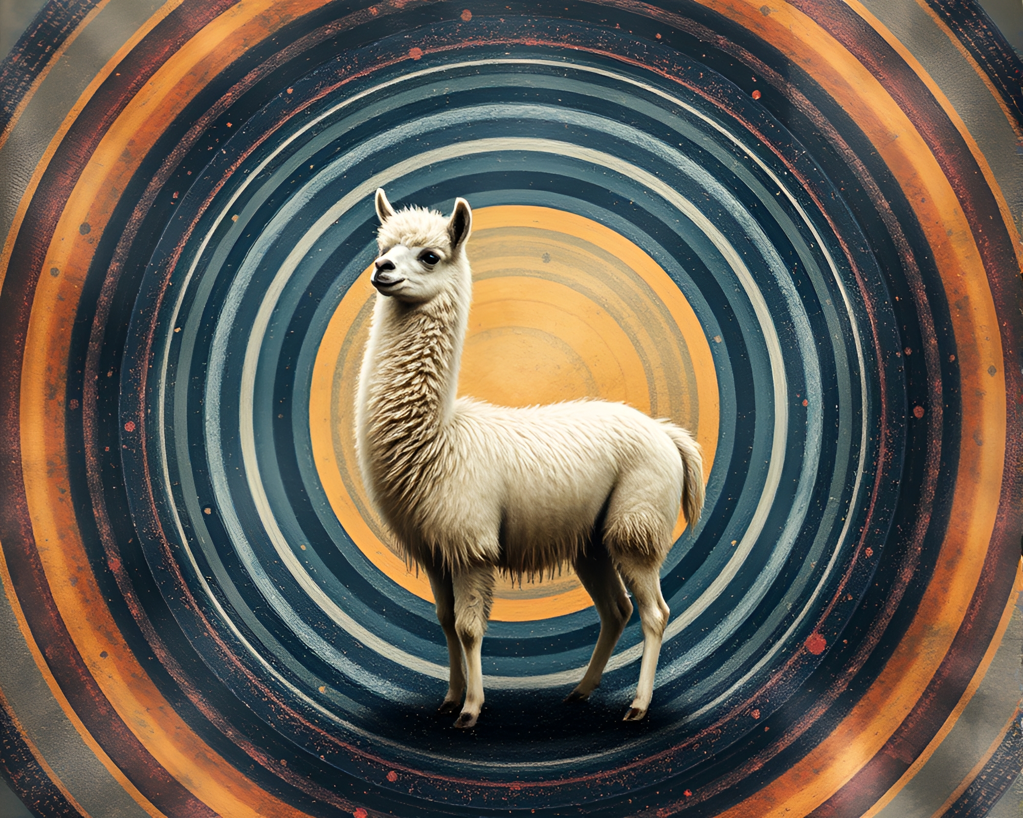 Llama Cosmic Rings: Mesmerizing Hatching Artwork – free AI stock image