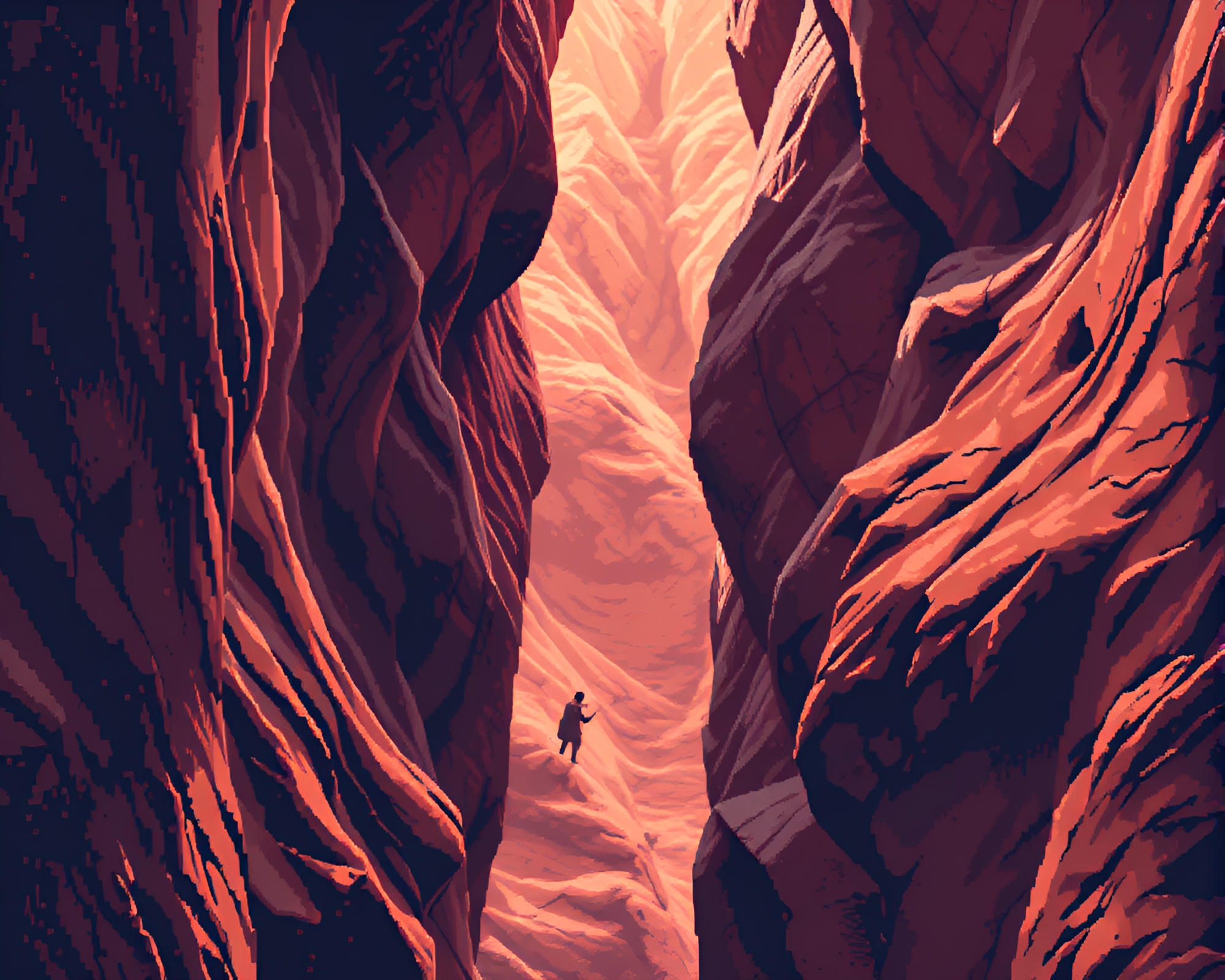 Dreamy Pixel Art Canyon with Intricate Rust Patterns – free AI stock image