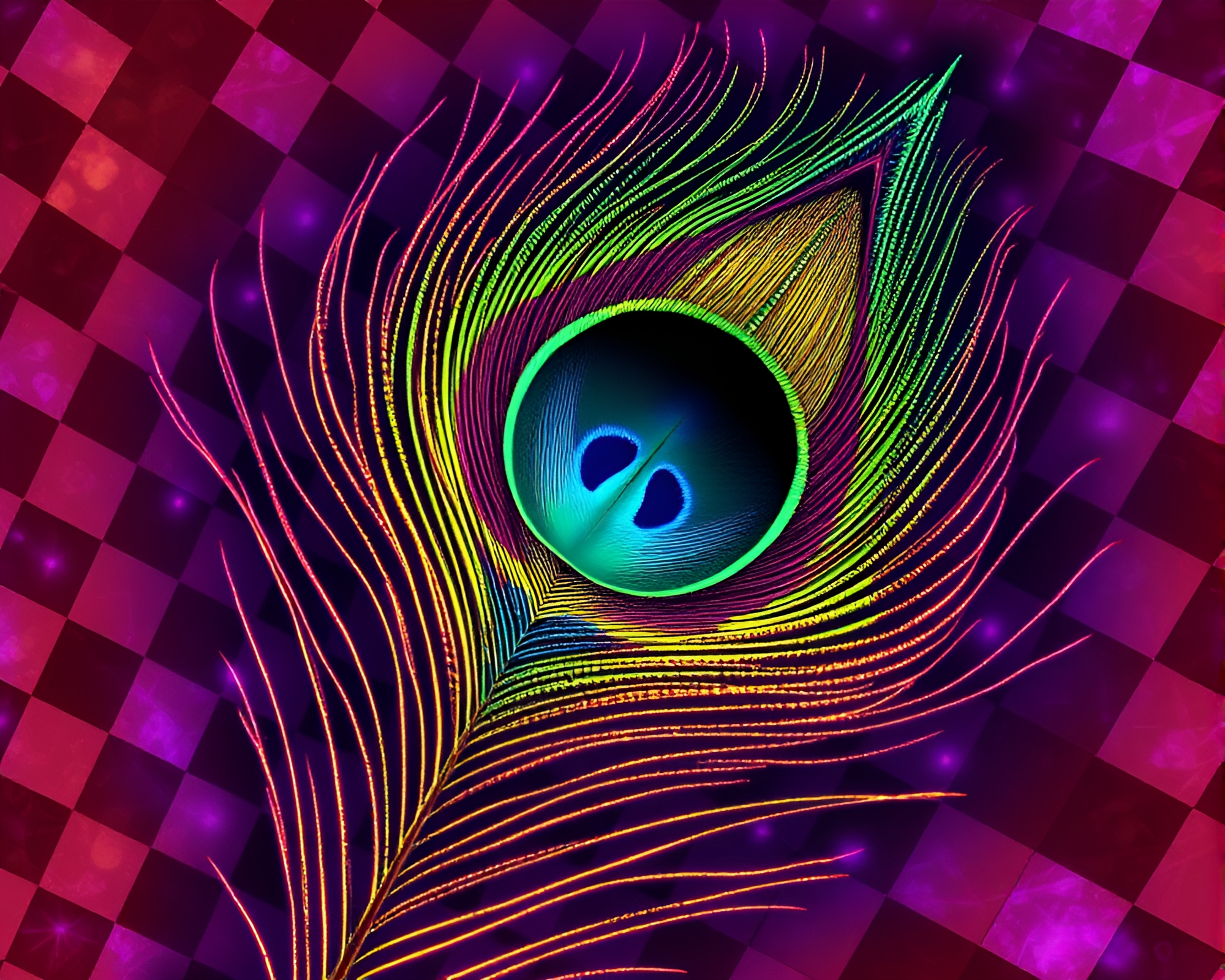 Checkered Peacock Bloom in Neural Art Style – free AI stock image