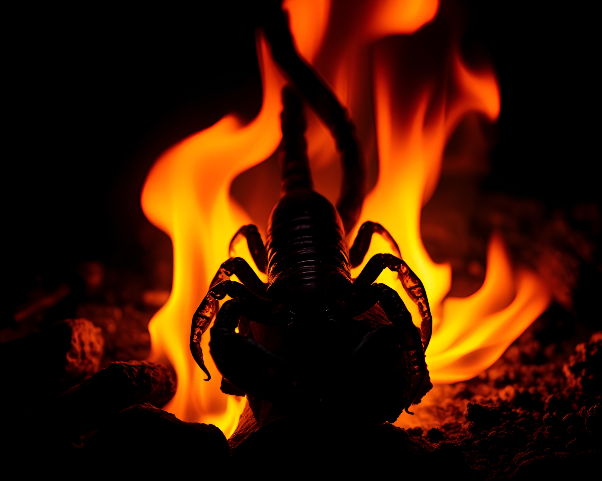 Scorpion King Emerges from Fiery Shadows – free AI stock image